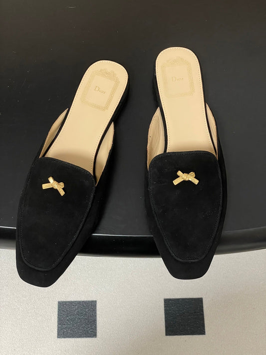 МЮЛІ DIOR 26S З ЧОРНОЇ ЗАМШІ З БАНТОМ