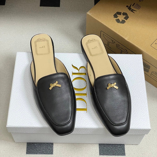 МЮЛІ DIOR 26S З ЧОРНОЇ ТЕЛЯЧОЇ ШКІРИ З БАНТОМ