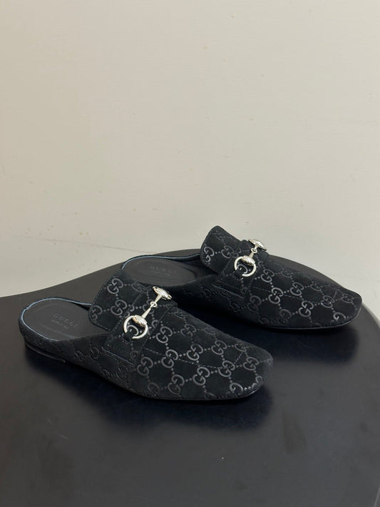 ЧОРНІ МЮЛІ-ЛОФЕРИ GUCCI 26S HORSEBIT З ЗАМШІ