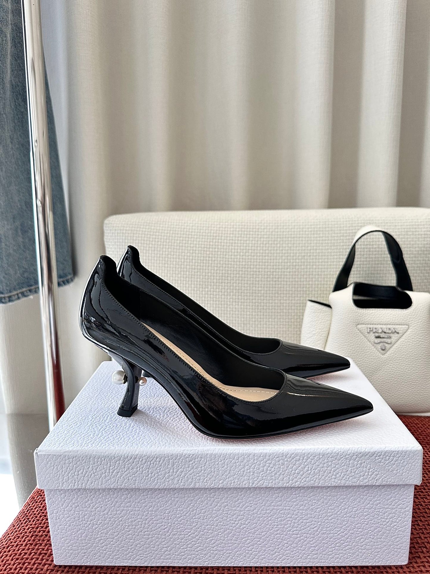 DIOR TRIBALES HIGH HEELS 80 MM 25S IN BLACK GLOSSY LEATHER - 34