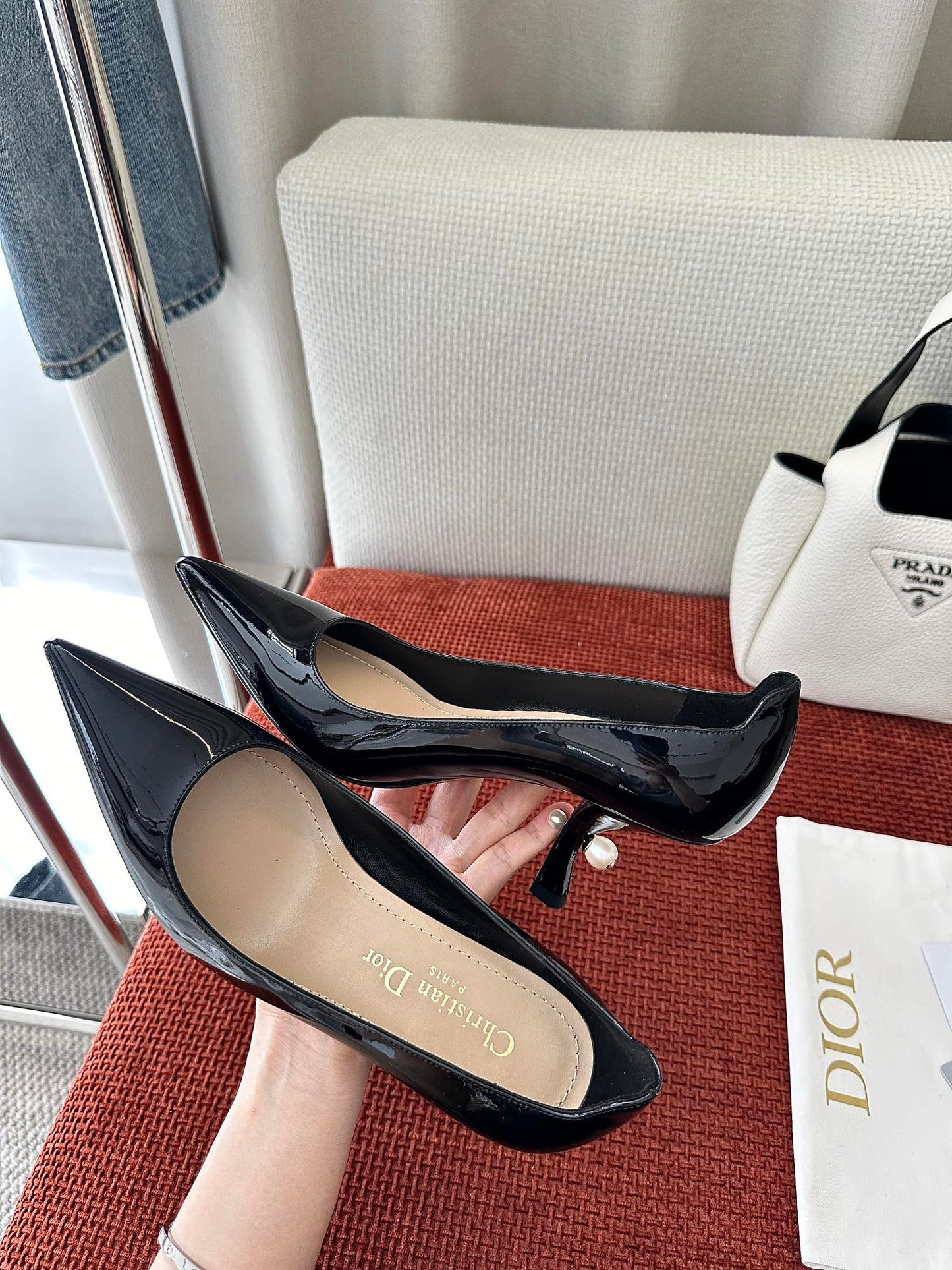 DIOR TRIBALES HIGH HEELS 80 MM 25S IN BLACK GLOSSY LEATHER - 34