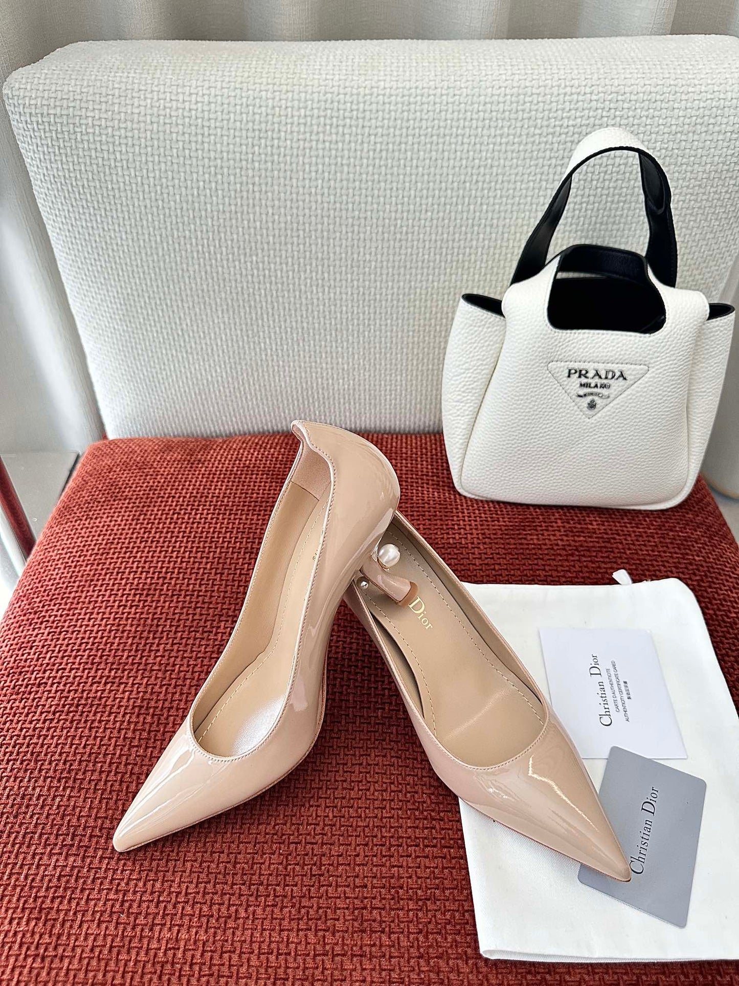 DIOR TRIBALES HIGH HEELS 80 MM 25S IN BEIGE GLOSSY LEATHER - 34