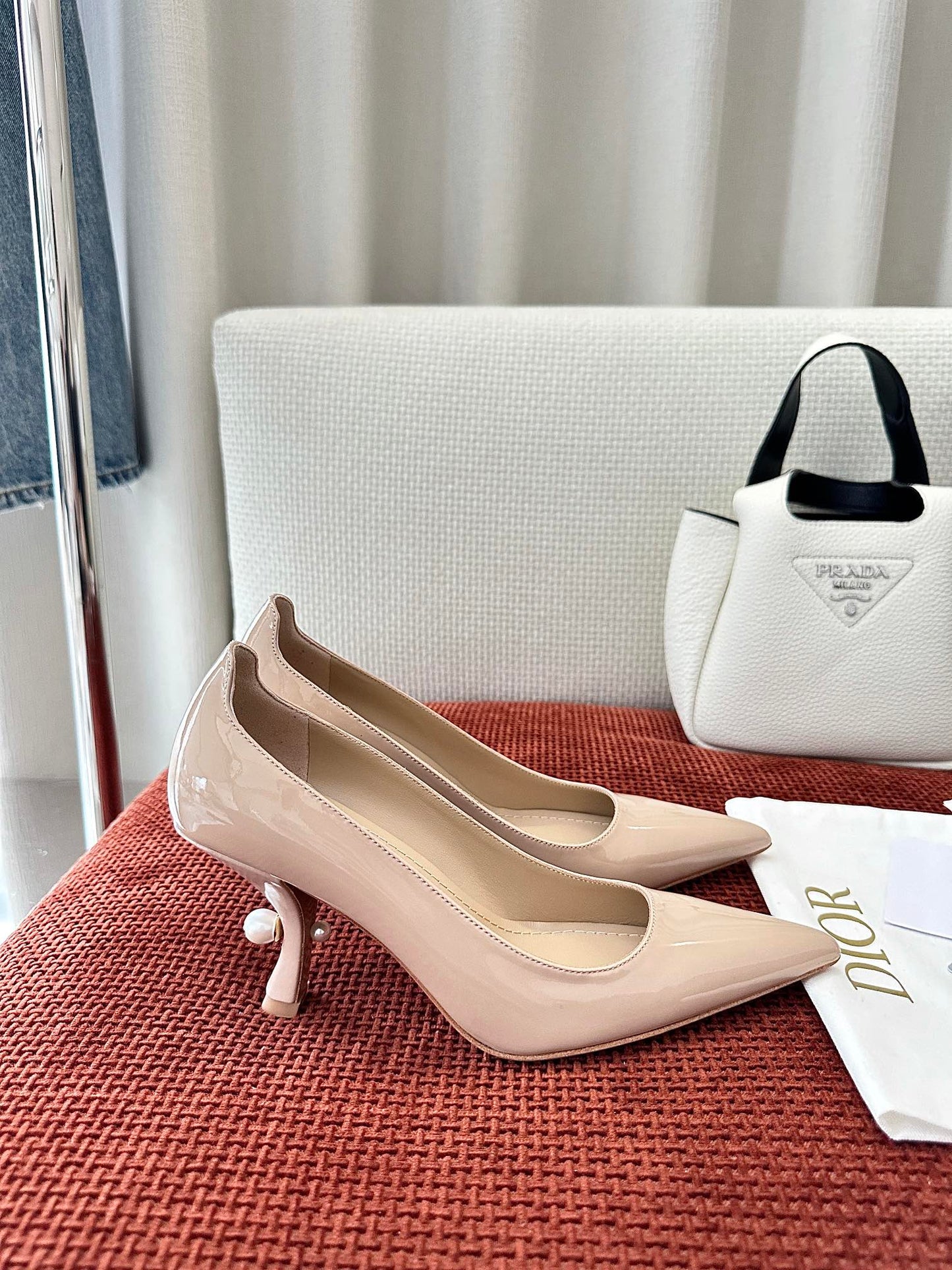 DIOR TRIBALES HIGH HEELS 80 MM 25S IN BEIGE GLOSSY LEATHER - 34