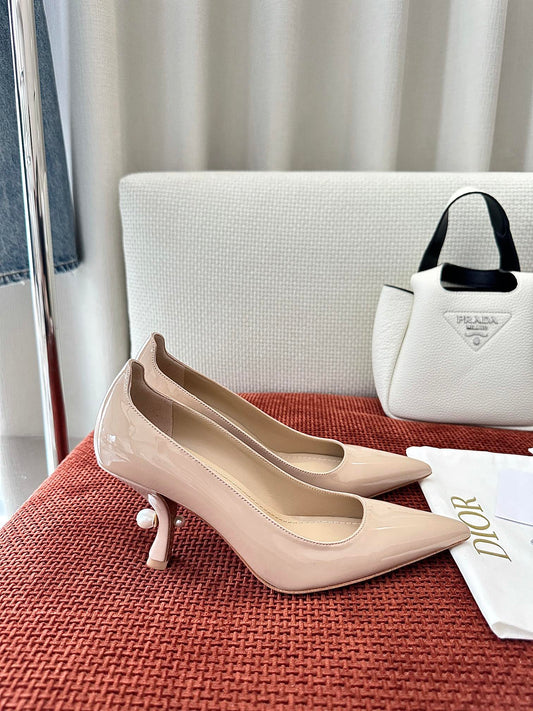 DIOR TRIBALES HIGH HEELS 80 MM 25S IN BEIGE GLOSSY LEATHER - 34