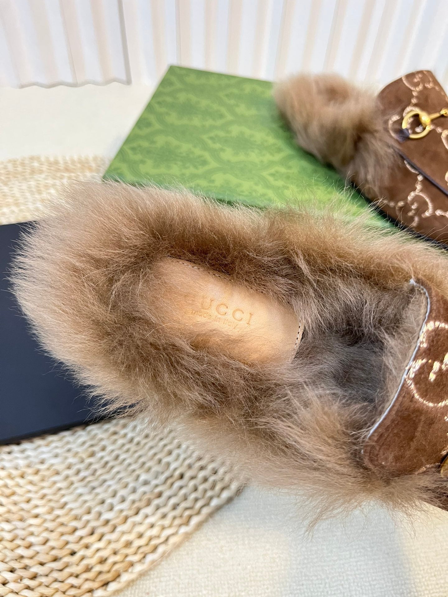 HORSEBIT MULE IN COCOA BROWN MONOGRAM VELVET AND LAMB WOOL LINING - 35