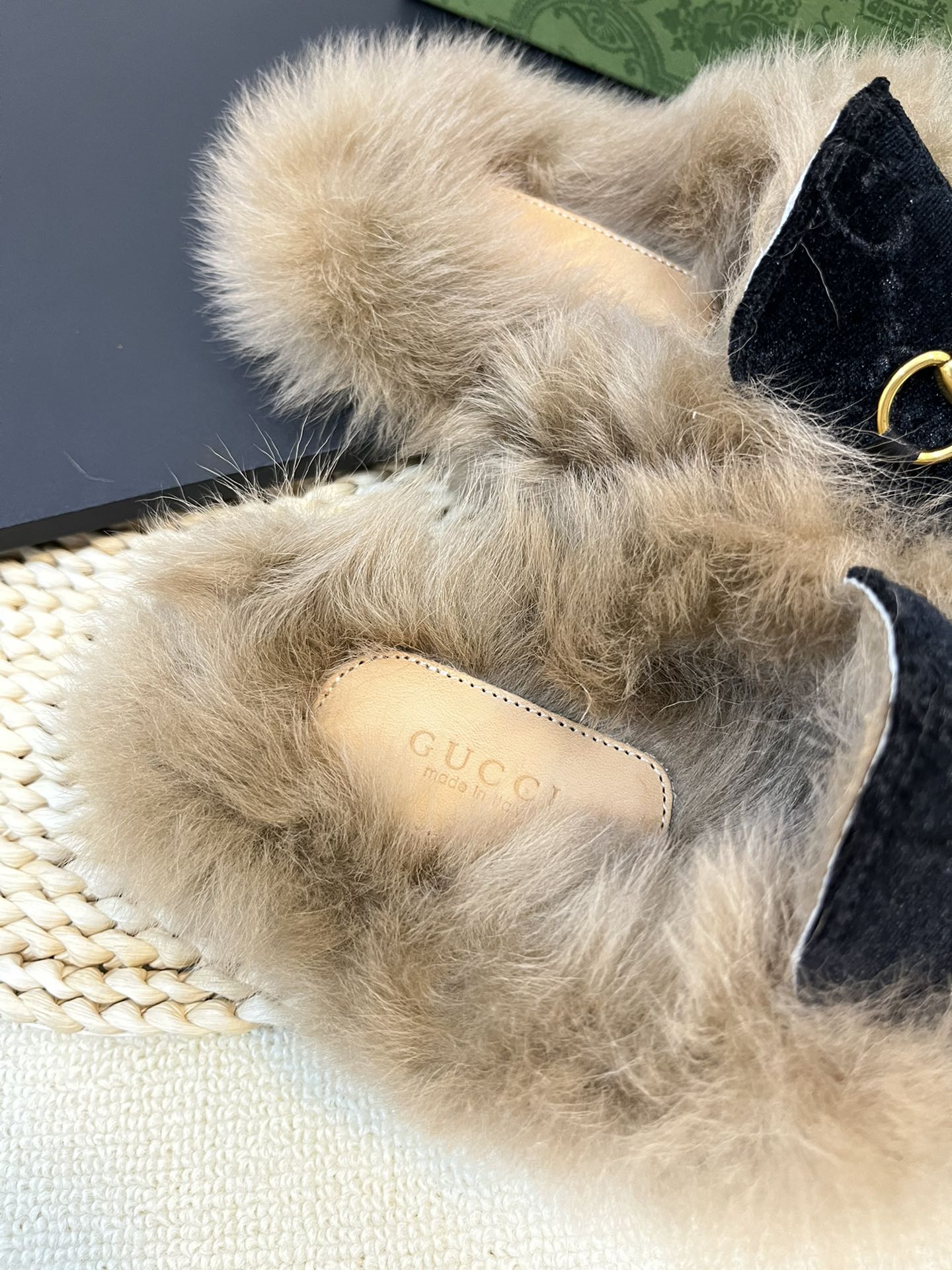 HORSEBIT MULE IN BLACK MONOGRAM VELVET AND LAMB WOOL LINING - 35