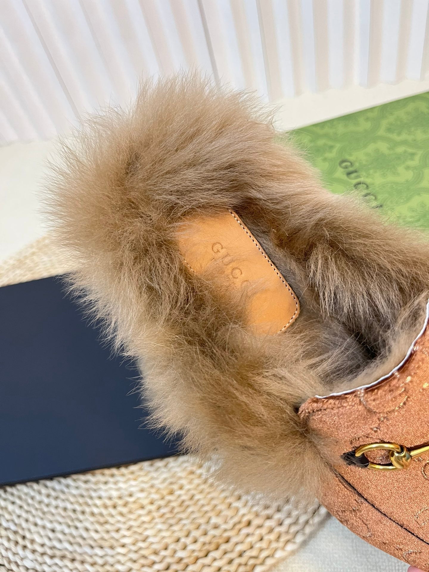 HORSEBIT MULE IN SYRUP BROWN MONOGRAM VELVET AND LAMB WOOL LINING - 35
