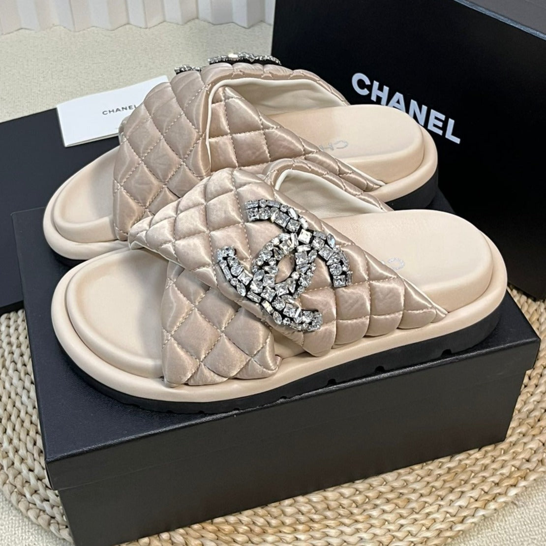 Women's slippers with two crossed straps sheepskins beige cream - 35