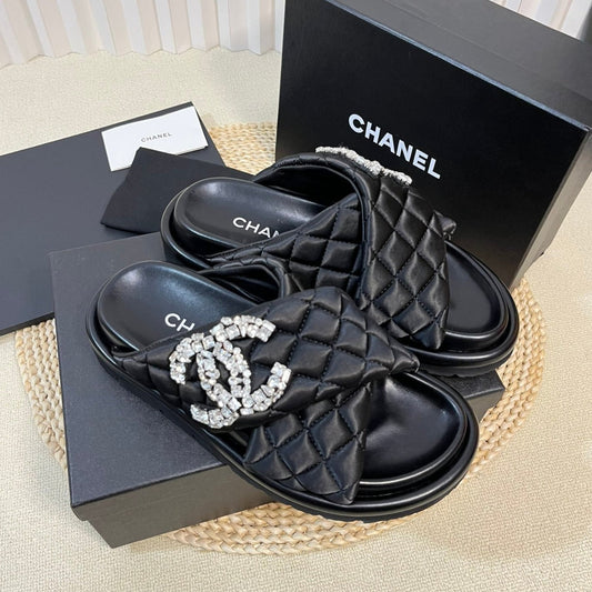 Women's slippers with two crossed straps sheepskins black - 35