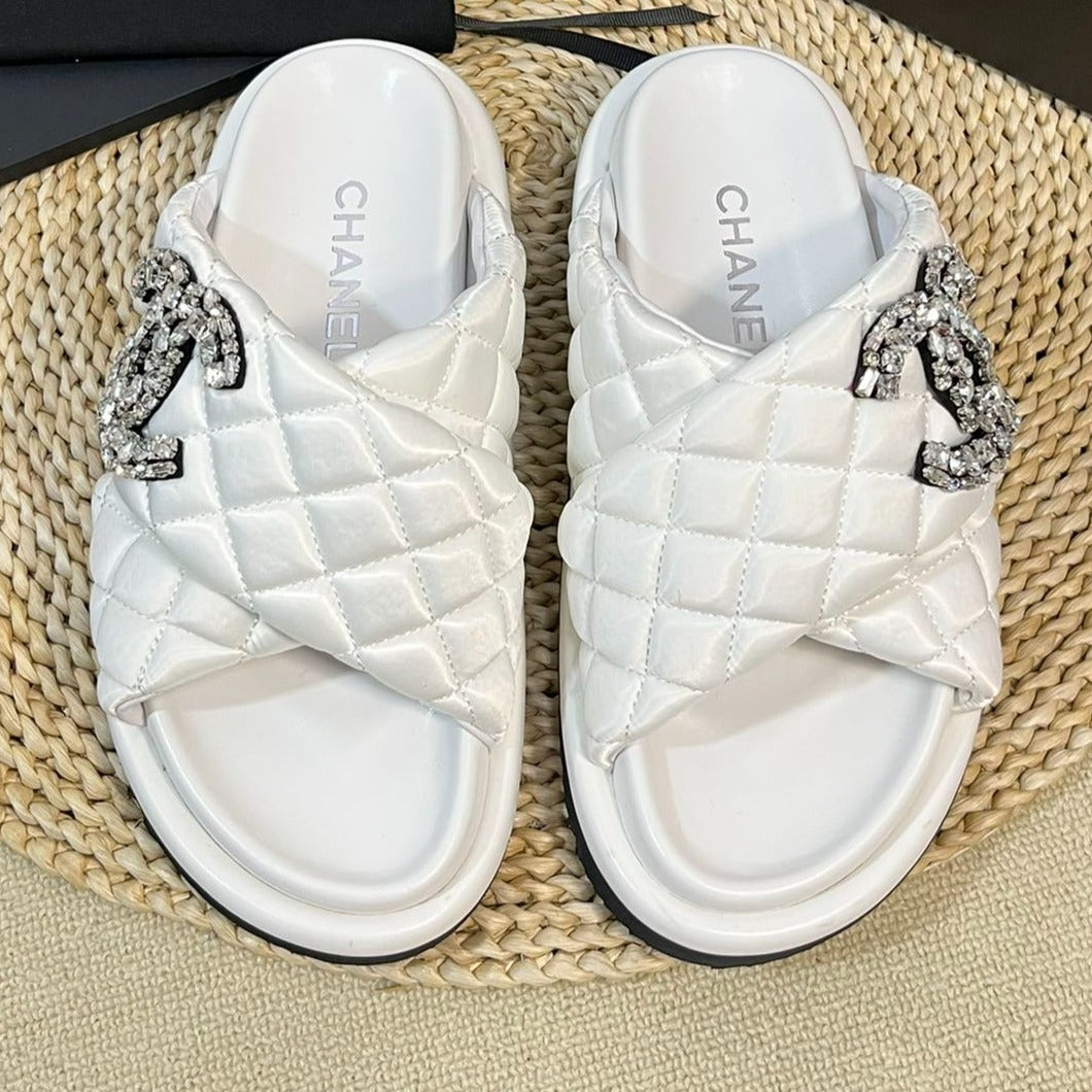 Women's slippers with two crossed straps sheepskins white - 35