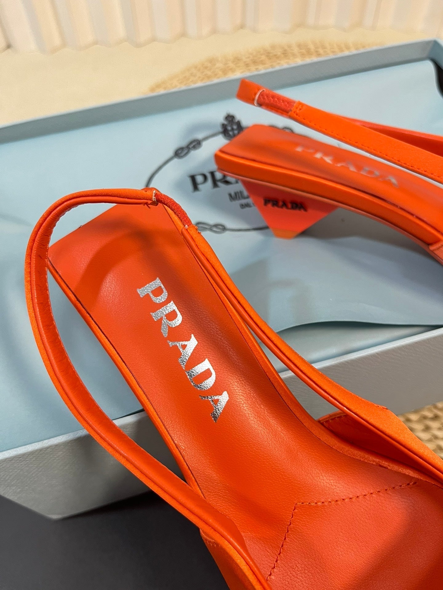 PRA SQUARE TOE SLINGBACK PUMPS BRIGHT ORANGE SATIN - 35