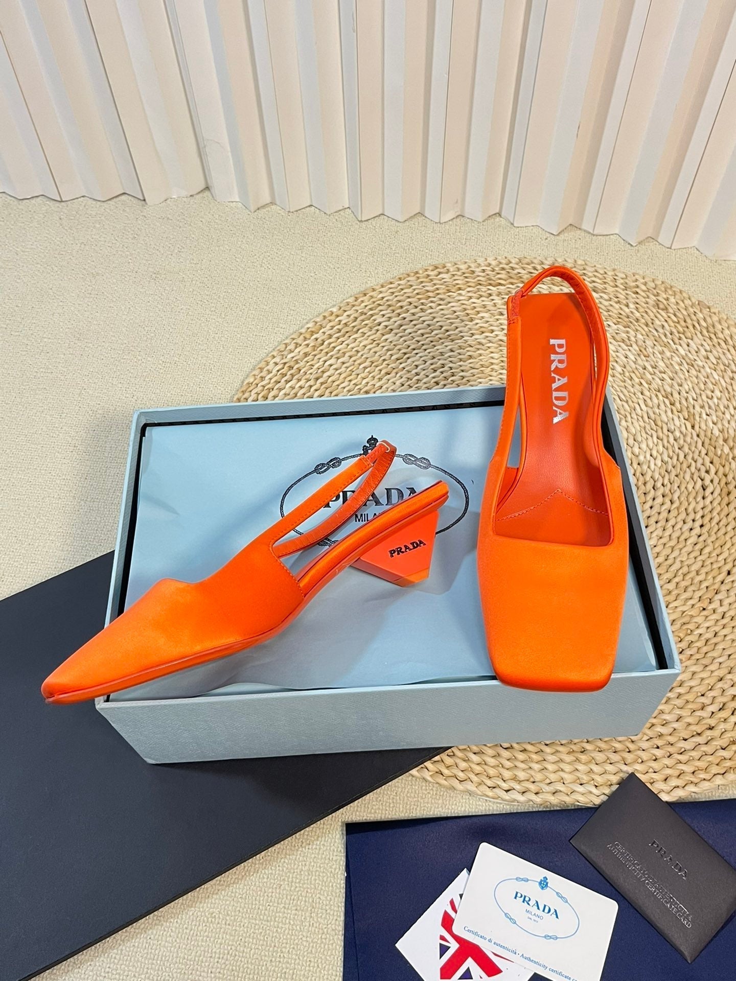 PRA SQUARE TOE SLINGBACK PUMPS BRIGHT ORANGE SATIN - 35