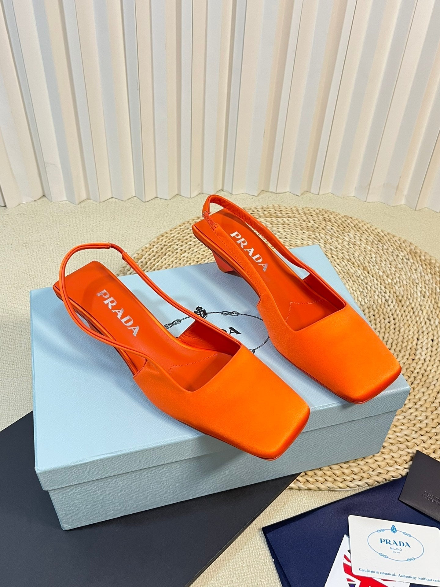 PRA SQUARE TOE SLINGBACK PUMPS BRIGHT ORANGE SATIN - 35