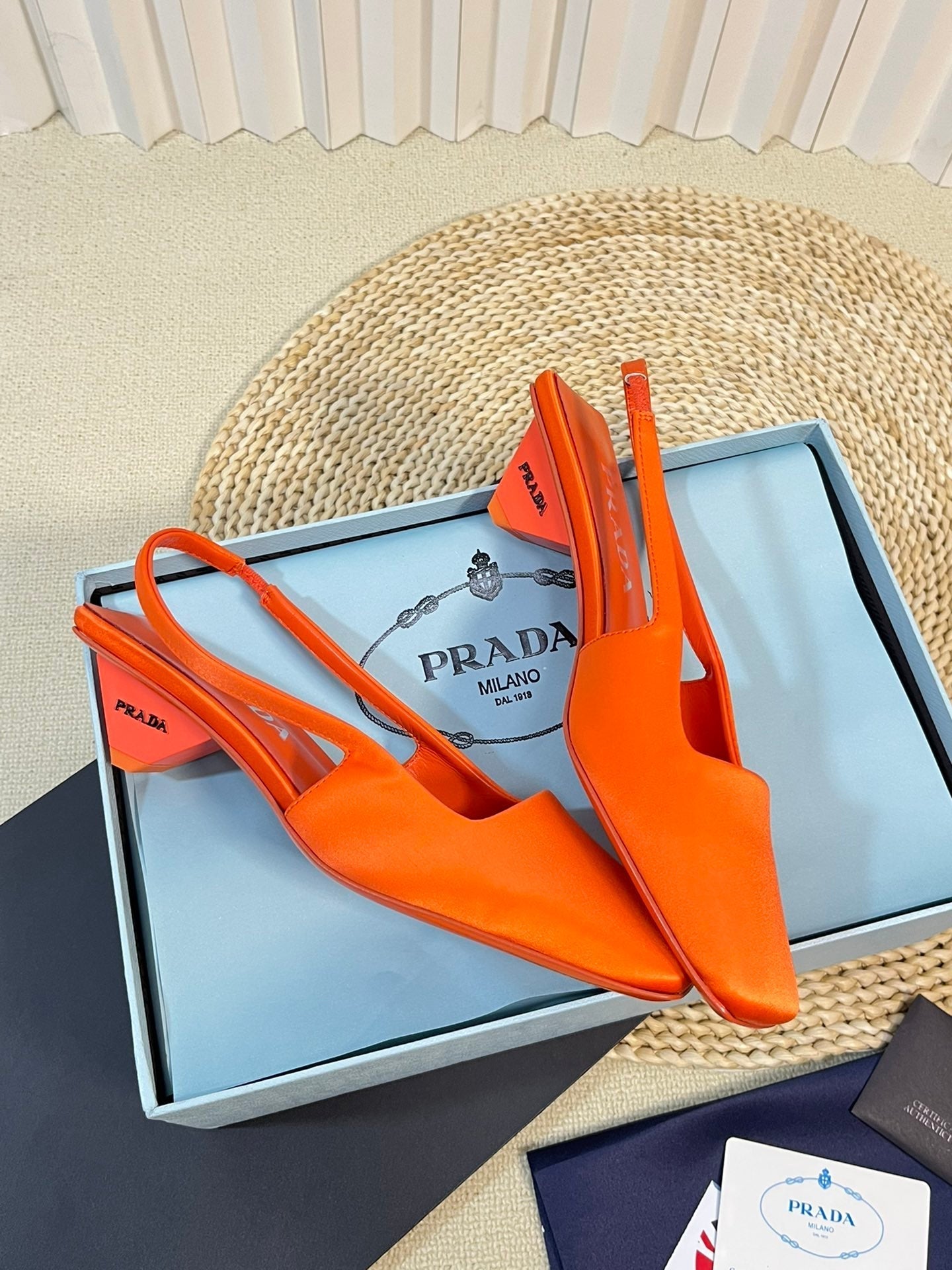 PRA SQUARE TOE SLINGBACK PUMPS BRIGHT ORANGE SATIN - 35