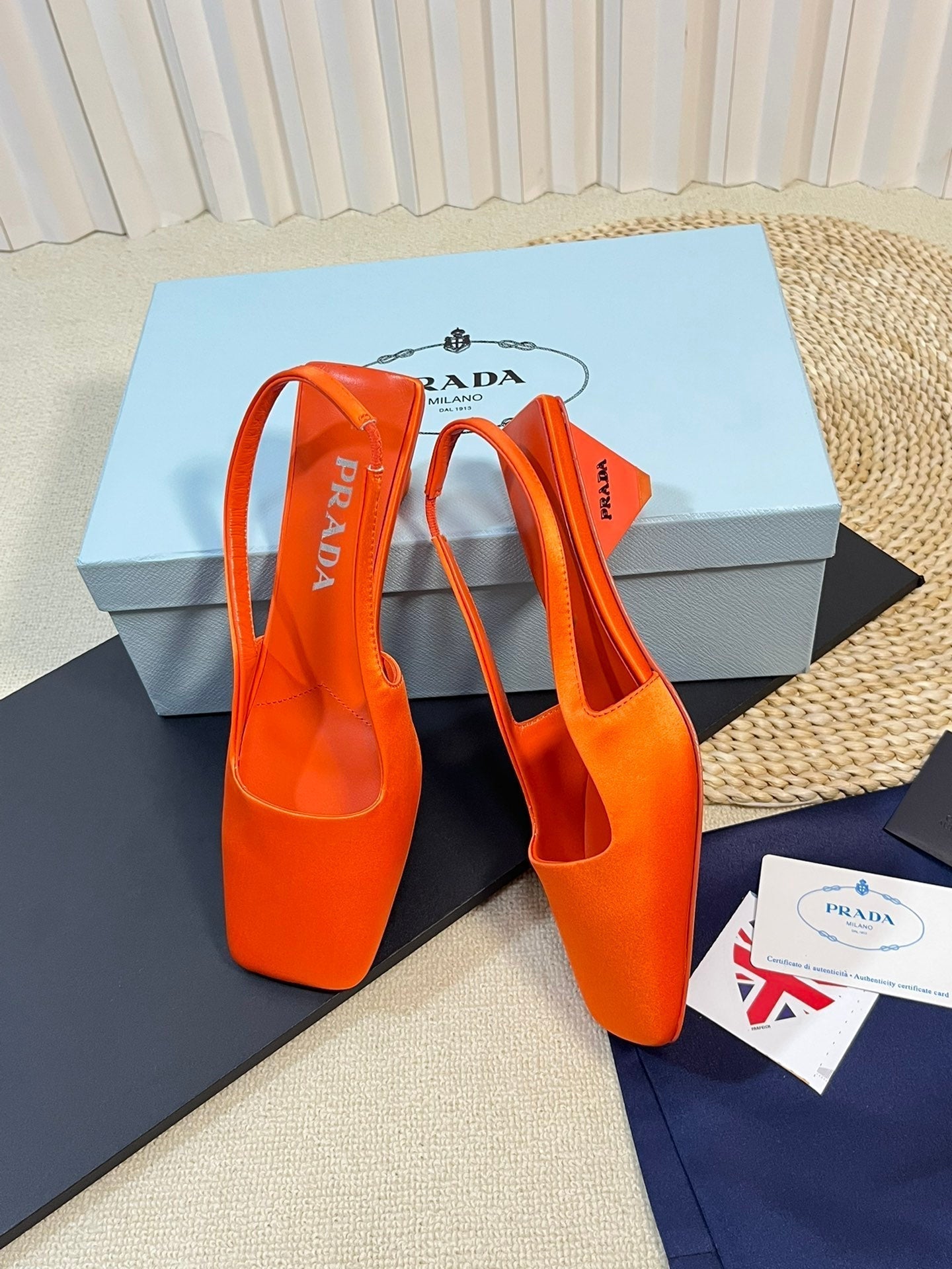 PRA SQUARE TOE SLINGBACK PUMPS BRIGHT ORANGE SATIN - 35