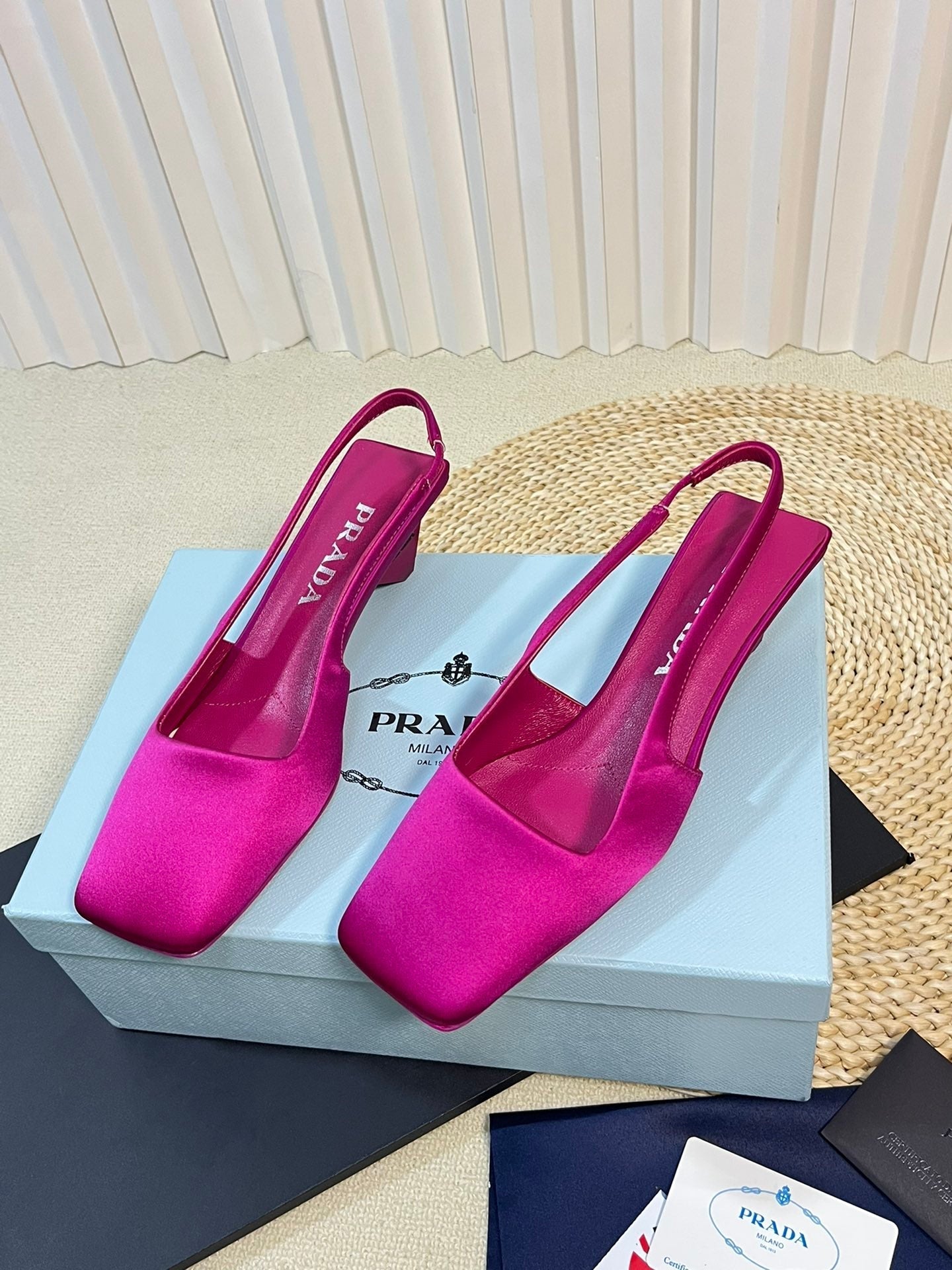 PRA SQUARE TOE SLINGBACK PUMPS BARBIE PINK SATIN - 35
