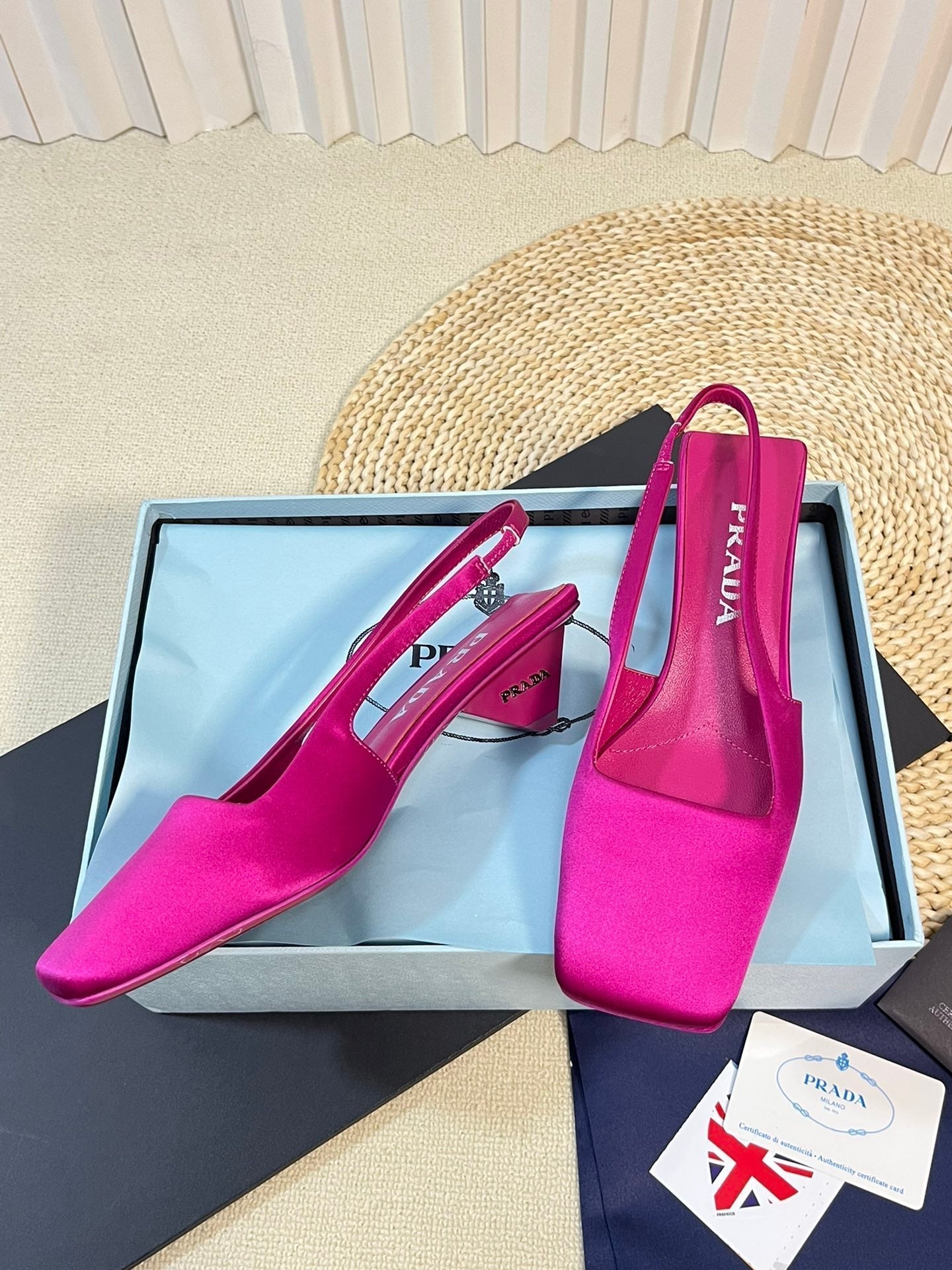 PRA SQUARE TOE SLINGBACK PUMPS BARBIE PINK SATIN - 35