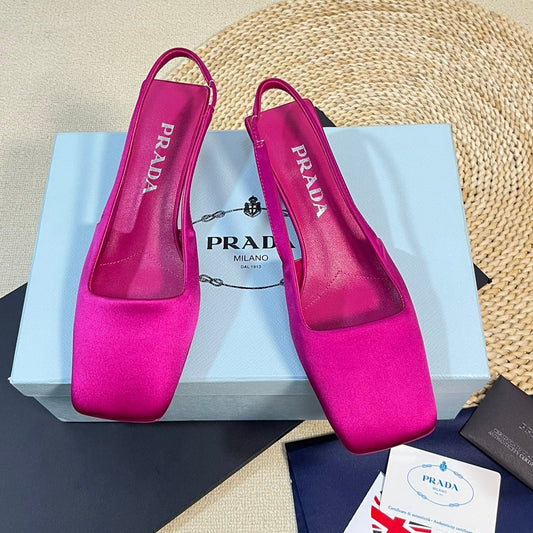PRA SQUARE TOE SLINGBACK PUMPS BARBIE PINK SATIN - 35