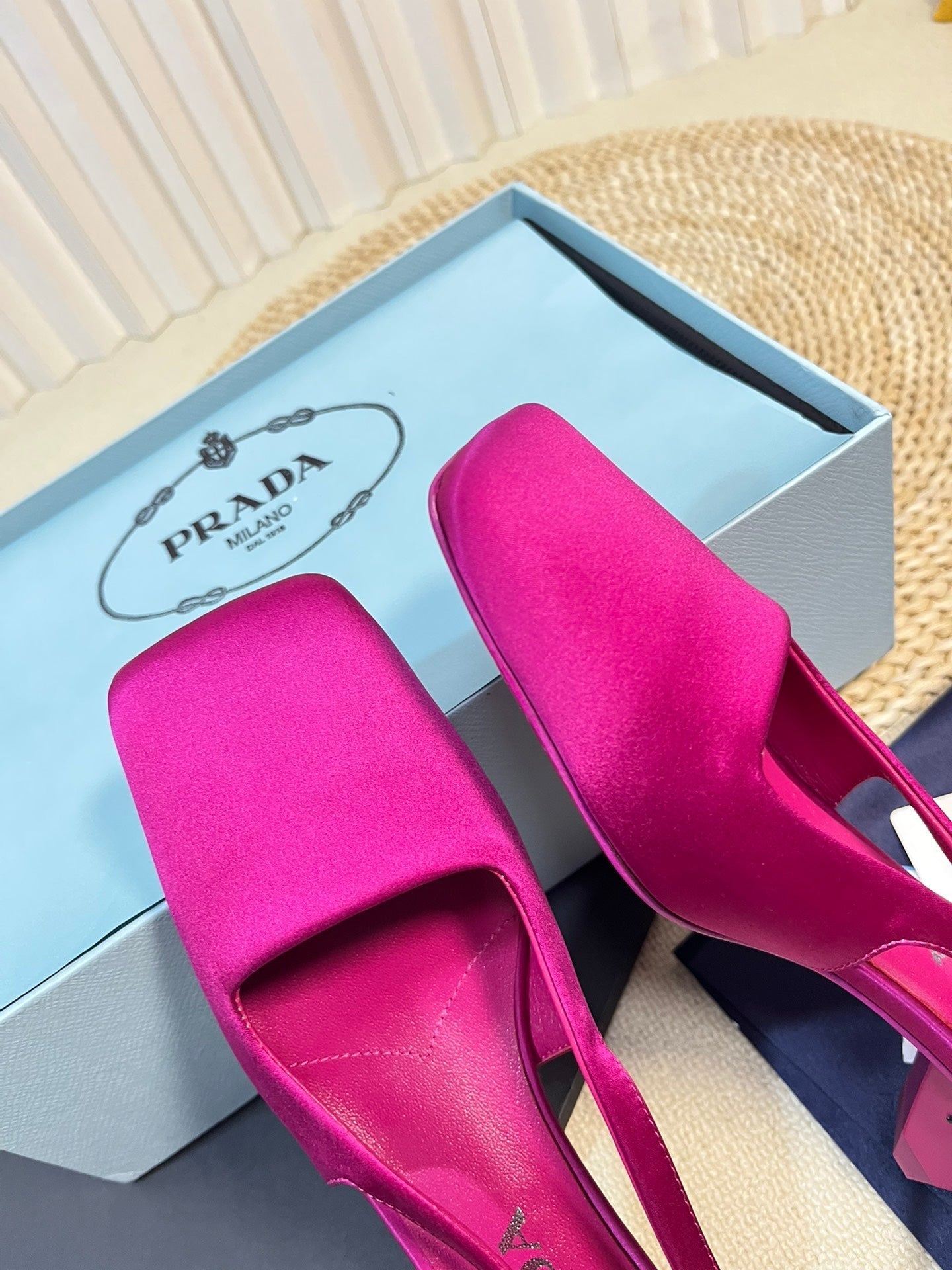 PRA SQUARE TOE SLINGBACK PUMPS BARBIE PINK SATIN - 35