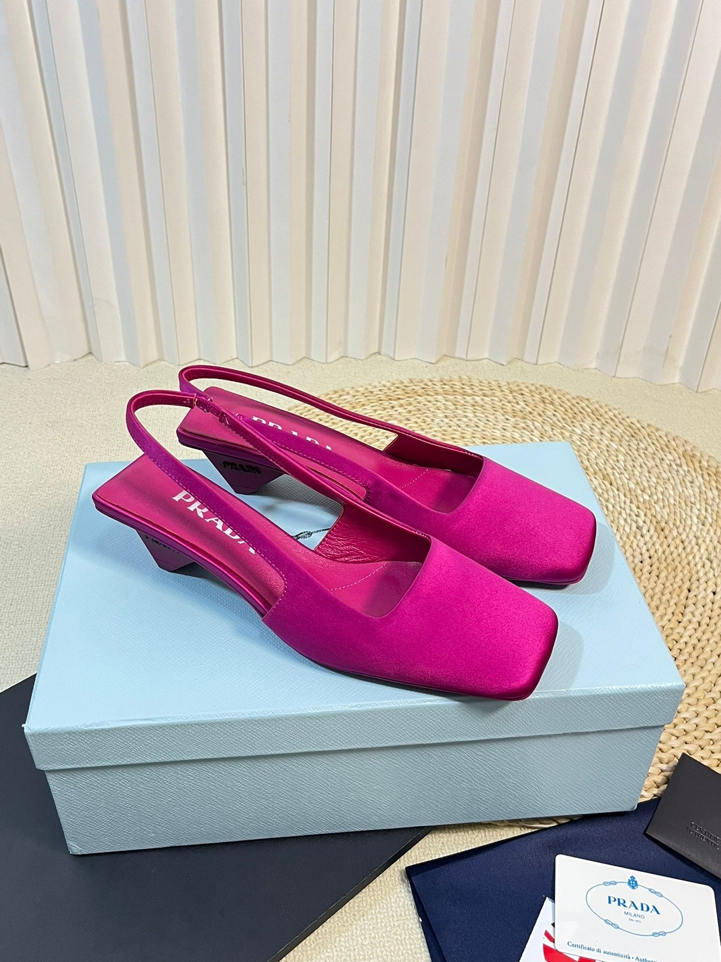PRA SQUARE TOE SLINGBACK PUMPS BARBIE PINK SATIN - 35