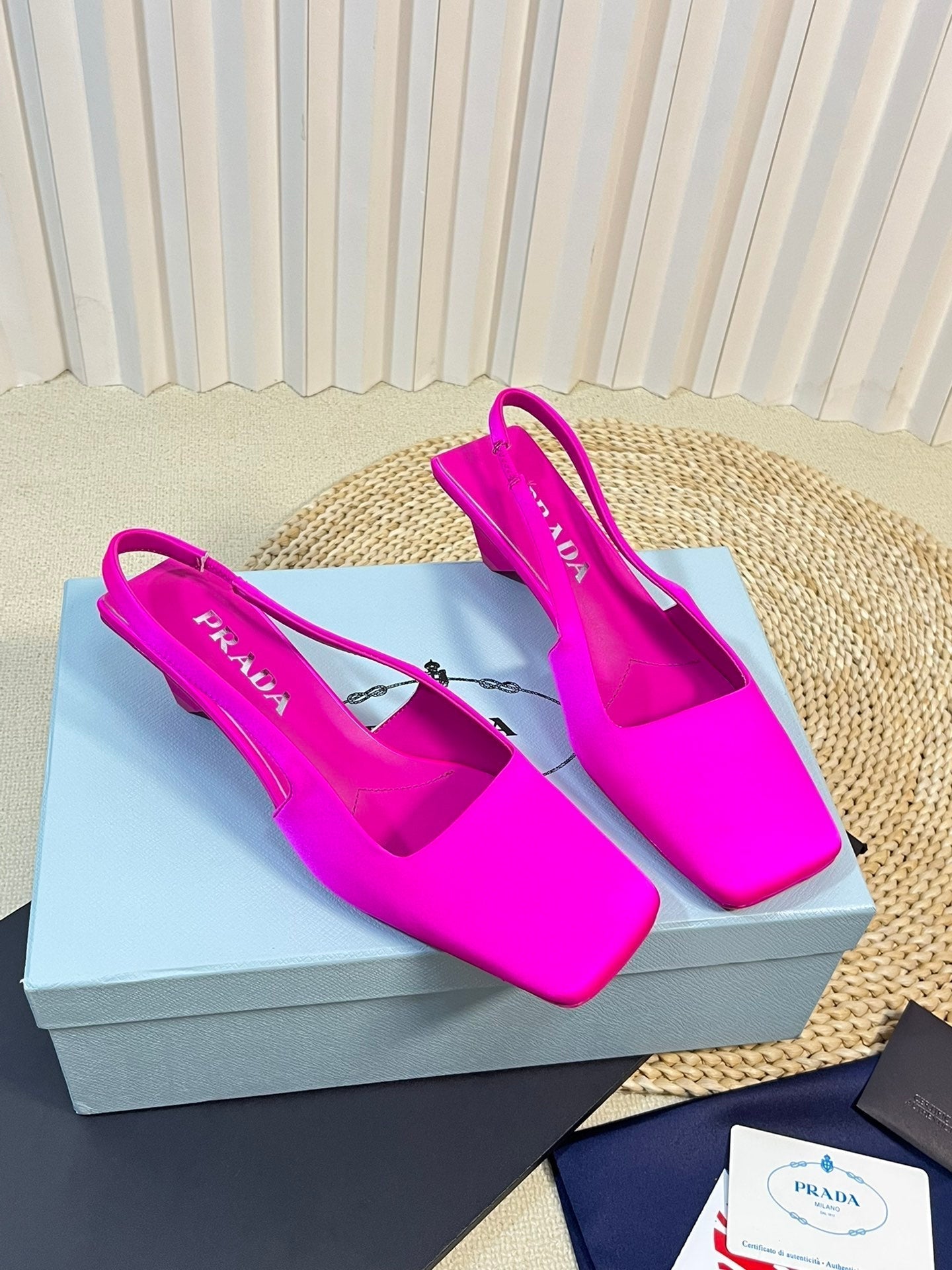PRA SQUARE TOE SLINGBACK PUMPS BRIGHT PINK SATIN - 35