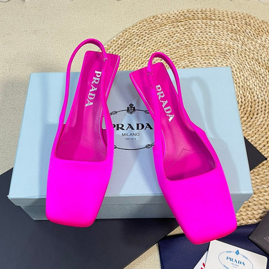 PRA SQUARE TOE SLINGBACK PUMPS BRIGHT PINK SATIN - 35