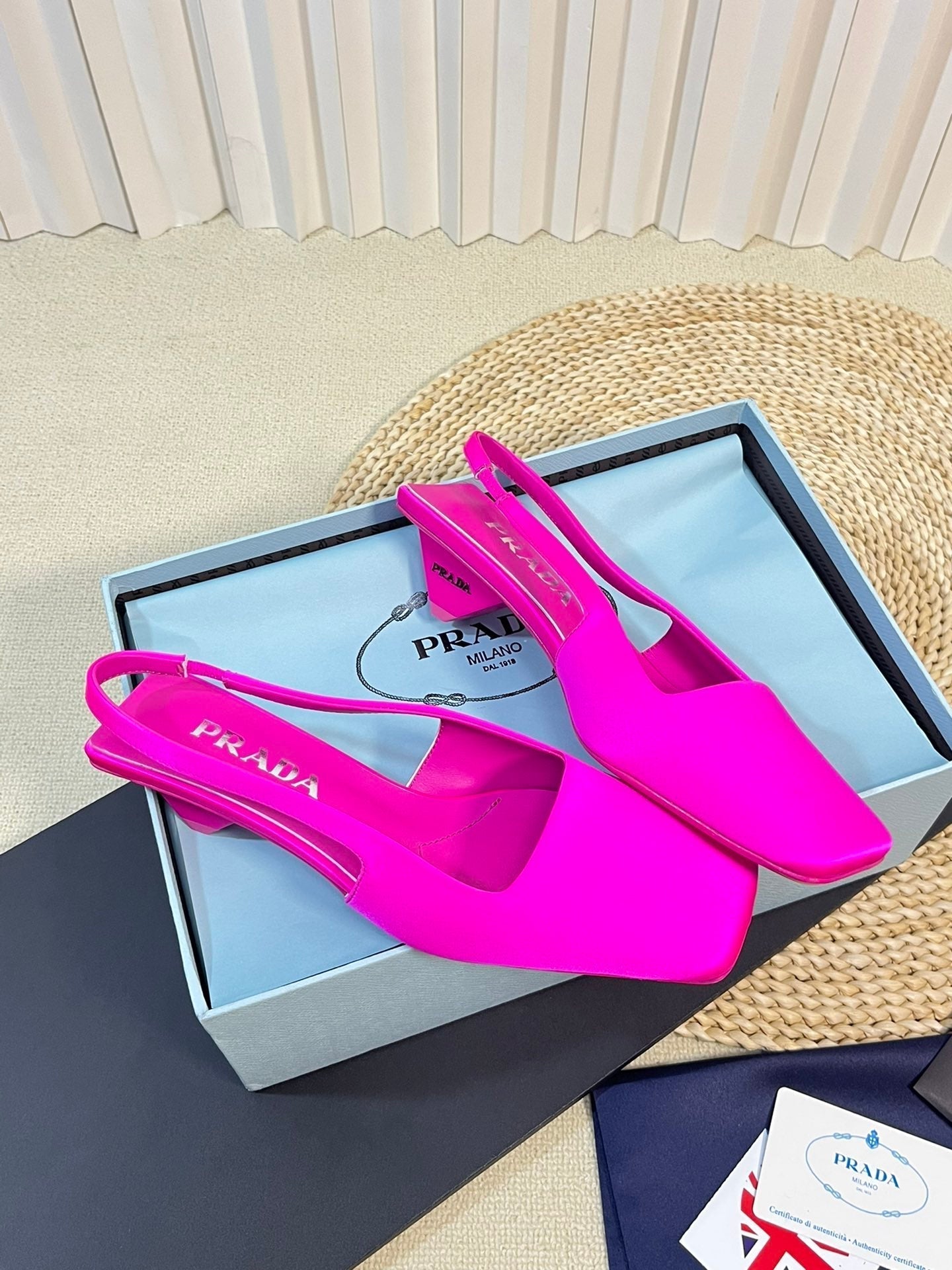 PRA SQUARE TOE SLINGBACK PUMPS BRIGHT PINK SATIN - 35