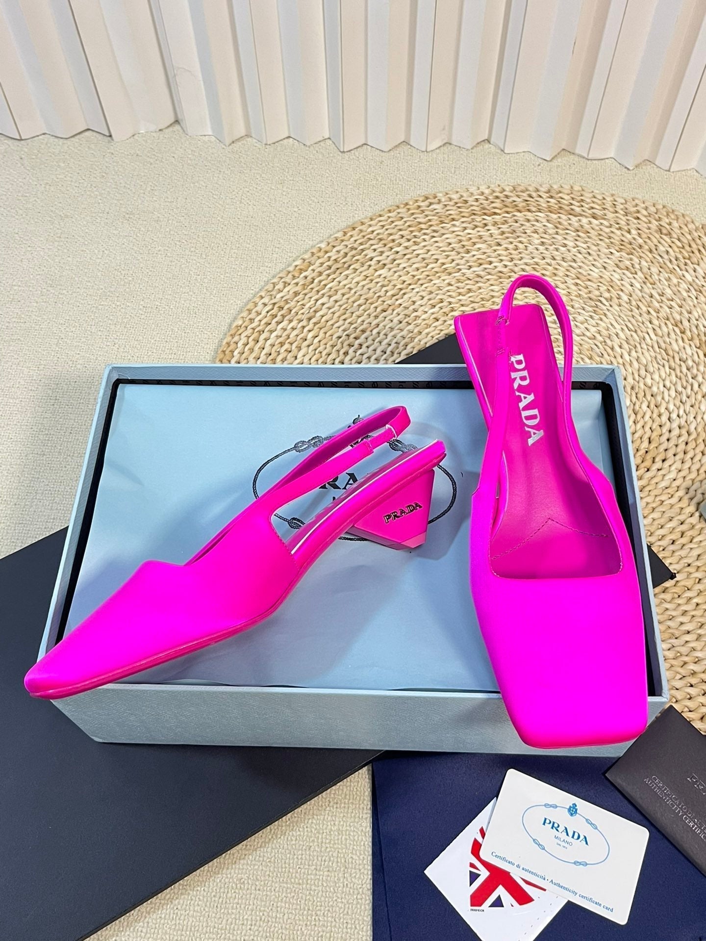 PRA SQUARE TOE SLINGBACK PUMPS BRIGHT PINK SATIN - 35
