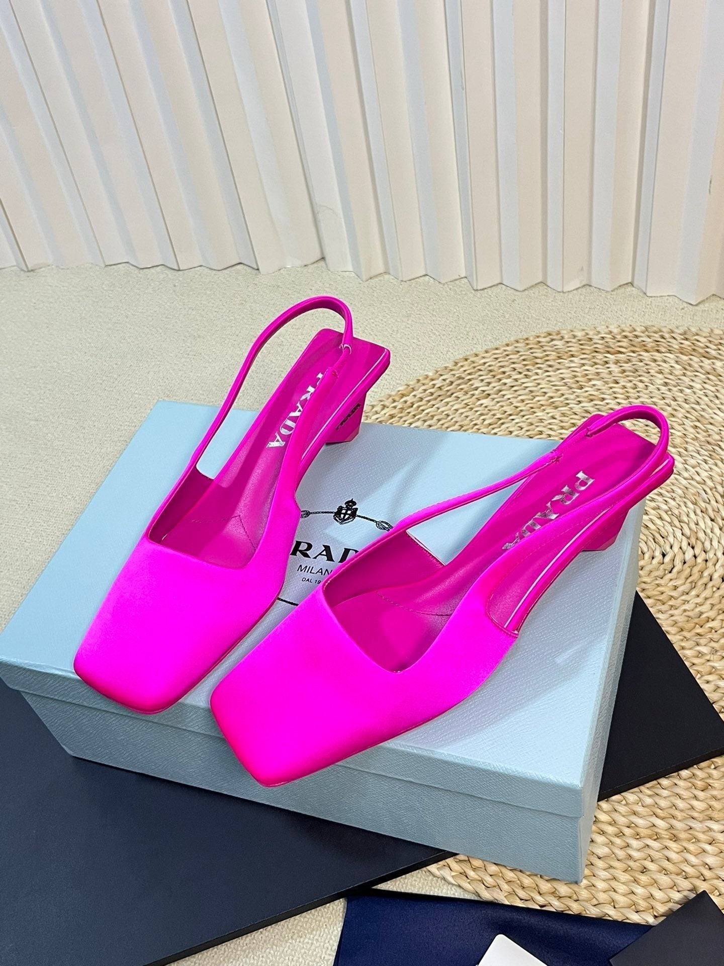 PRA SQUARE TOE SLINGBACK PUMPS BRIGHT PINK SATIN - 35
