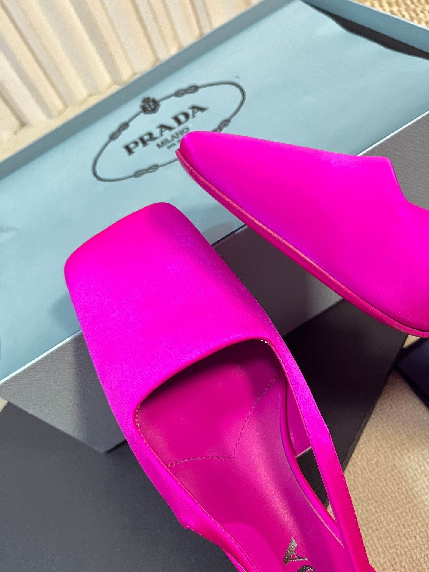 PRA SQUARE TOE SLINGBACK PUMPS BRIGHT PINK SATIN - 35