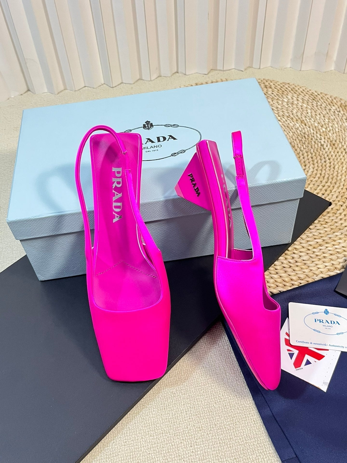 PRA SQUARE TOE SLINGBACK PUMPS BRIGHT PINK SATIN - 35