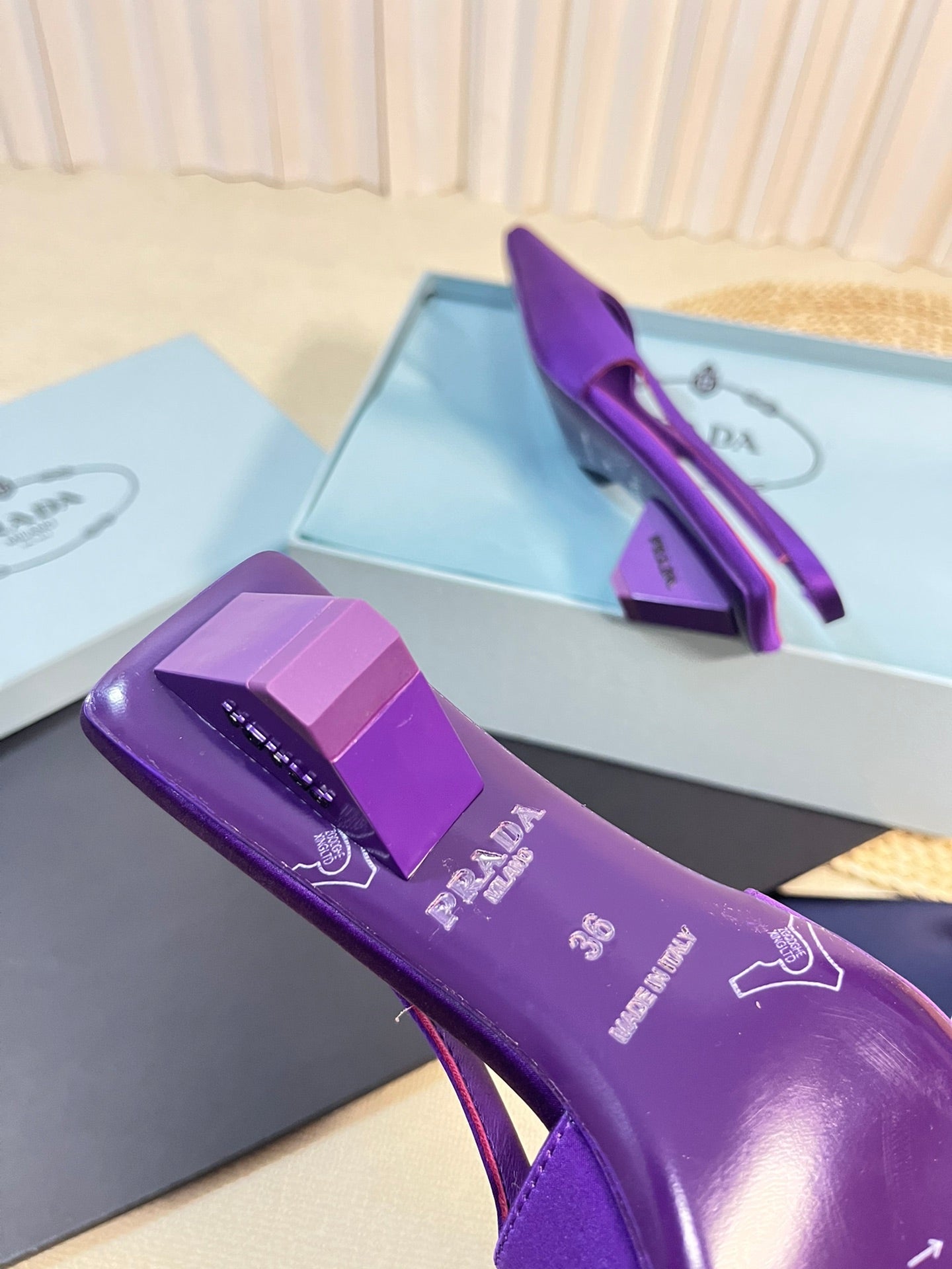 PRA SQUARE TOE SLINGBACK PUMPS VIOLET SATIN - 35