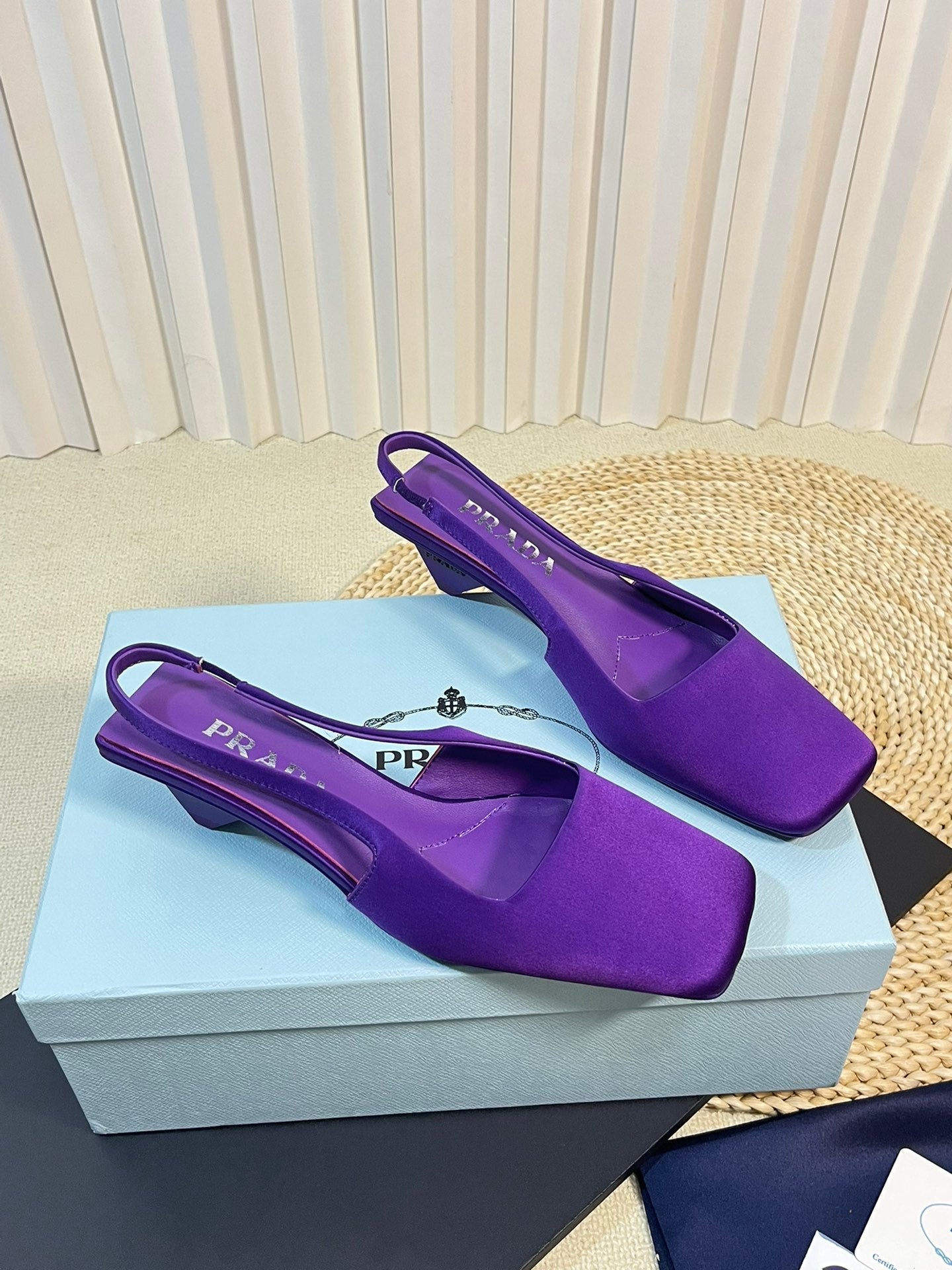 PRA SQUARE TOE SLINGBACK PUMPS VIOLET SATIN - 35