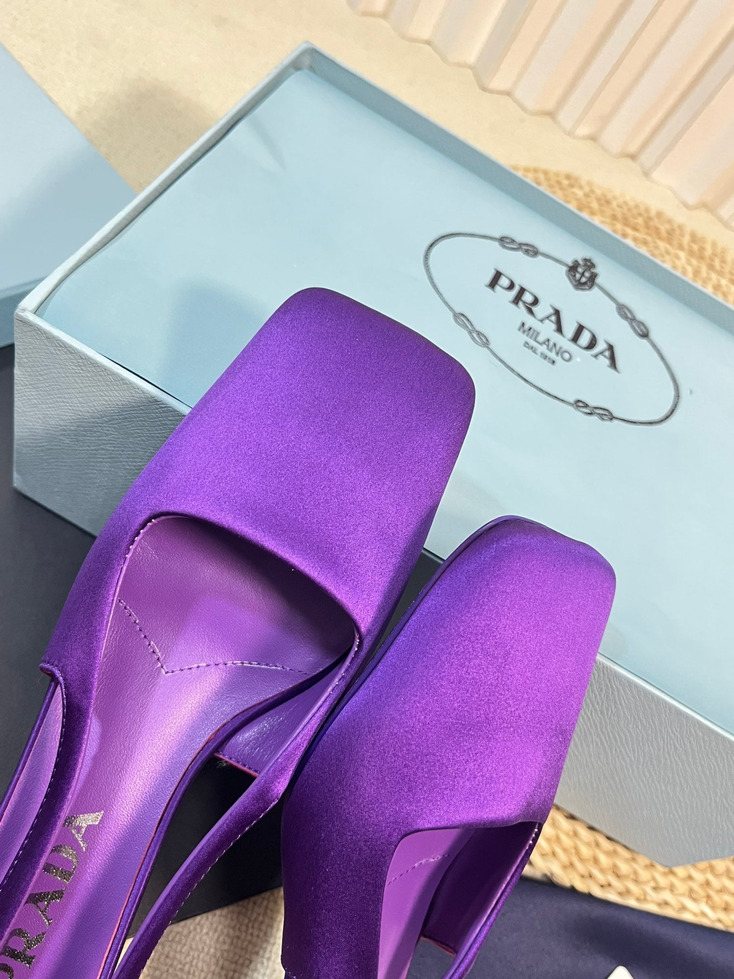PRA SQUARE TOE SLINGBACK PUMPS VIOLET SATIN - 35