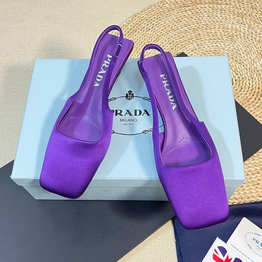 PRA SQUARE TOE SLINGBACK PUMPS VIOLET SATIN - 35