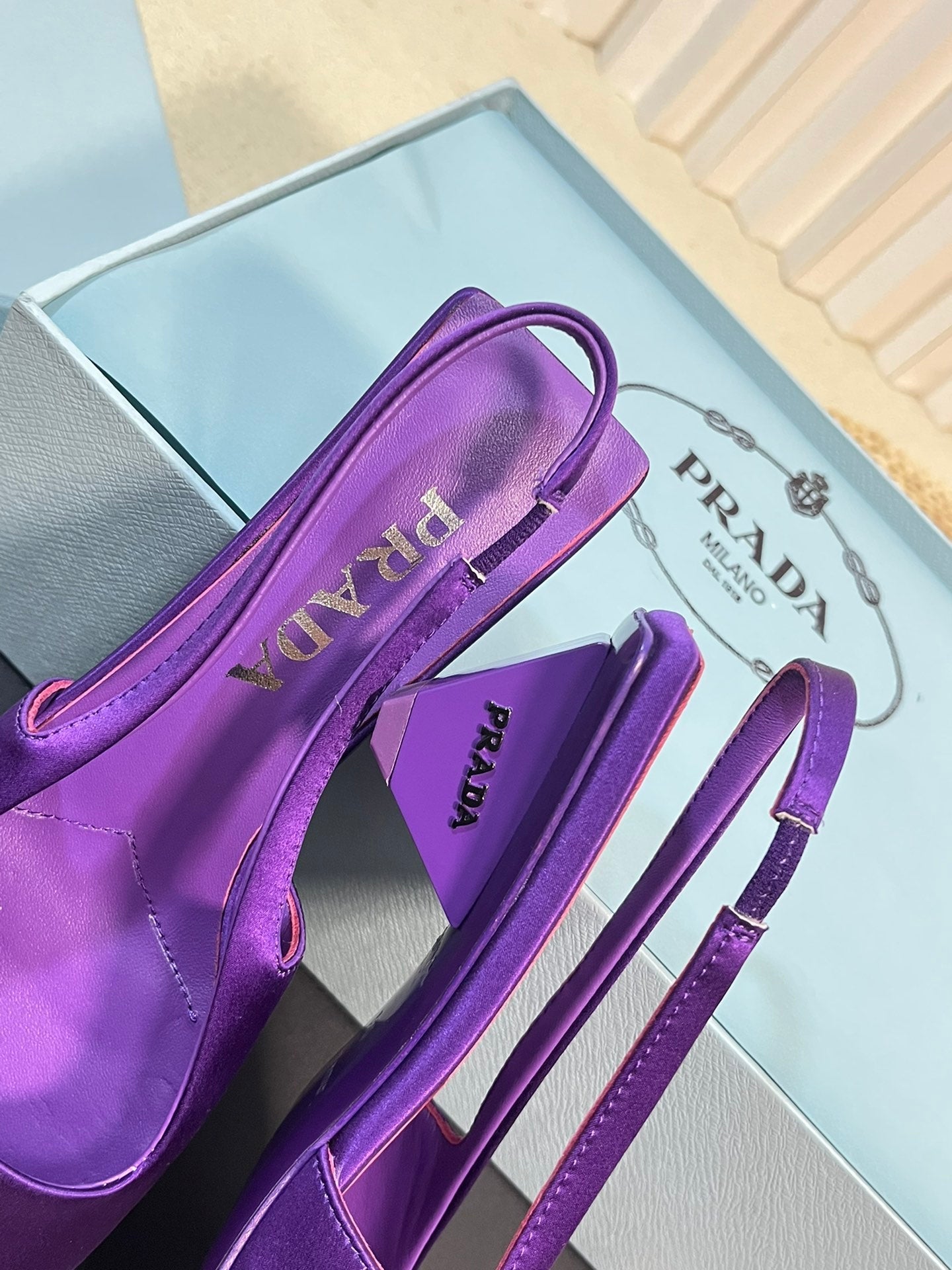 PRA SQUARE TOE SLINGBACK PUMPS VIOLET SATIN - 35