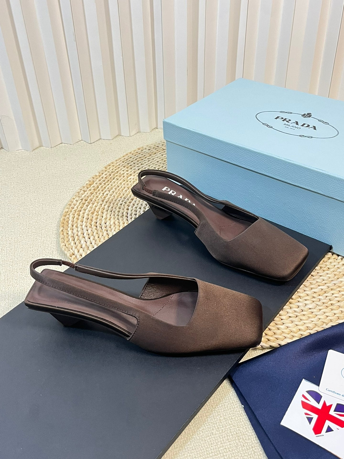 PRA SQUARE TOE SLINGBACK PUMPS CHOCOLATE SATIN - 35