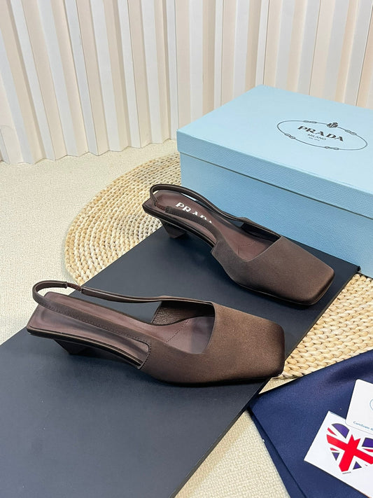 Туфлі-слінгбеки PRA SQUARE TOE CHOCOLATE SATIN - 35