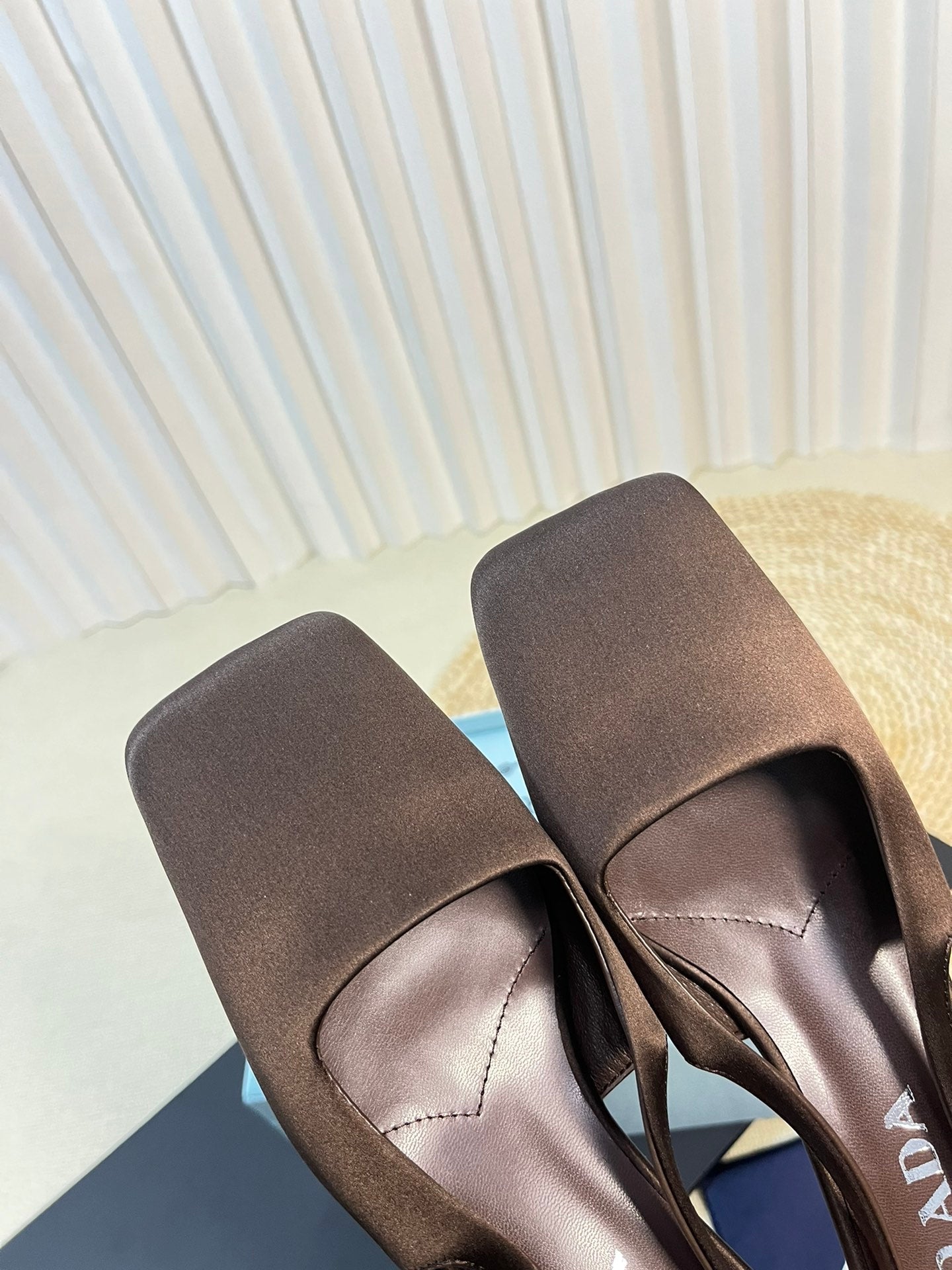 PRA SQUARE TOE SLINGBACK PUMPS CHOCOLATE SATIN - 35