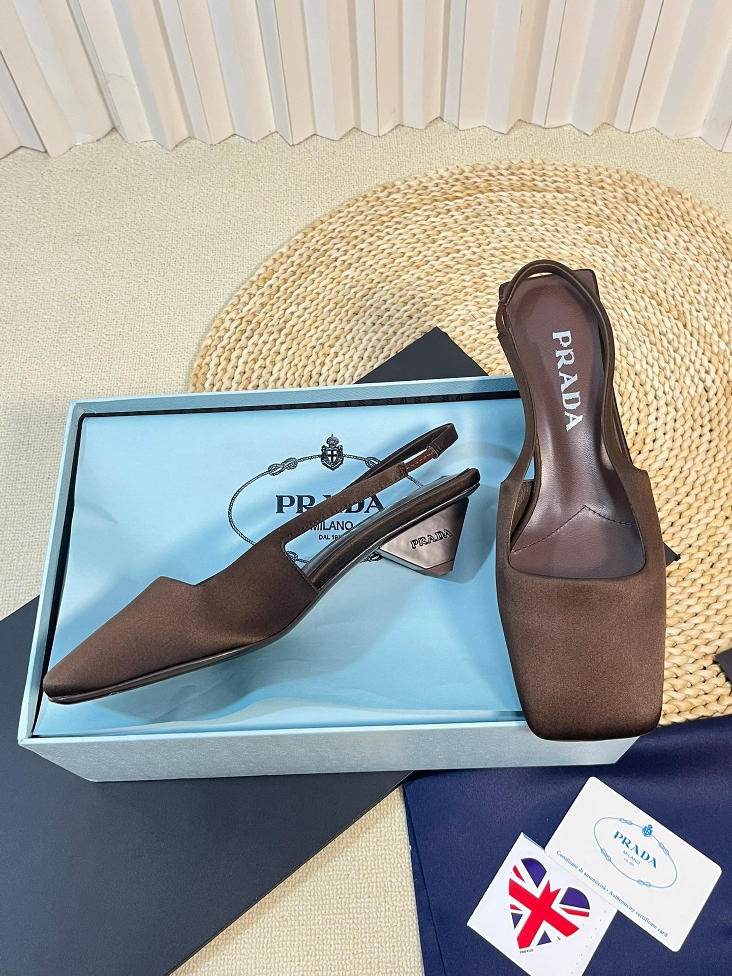 PRA SQUARE TOE SLINGBACK PUMPS CHOCOLATE SATIN - 35