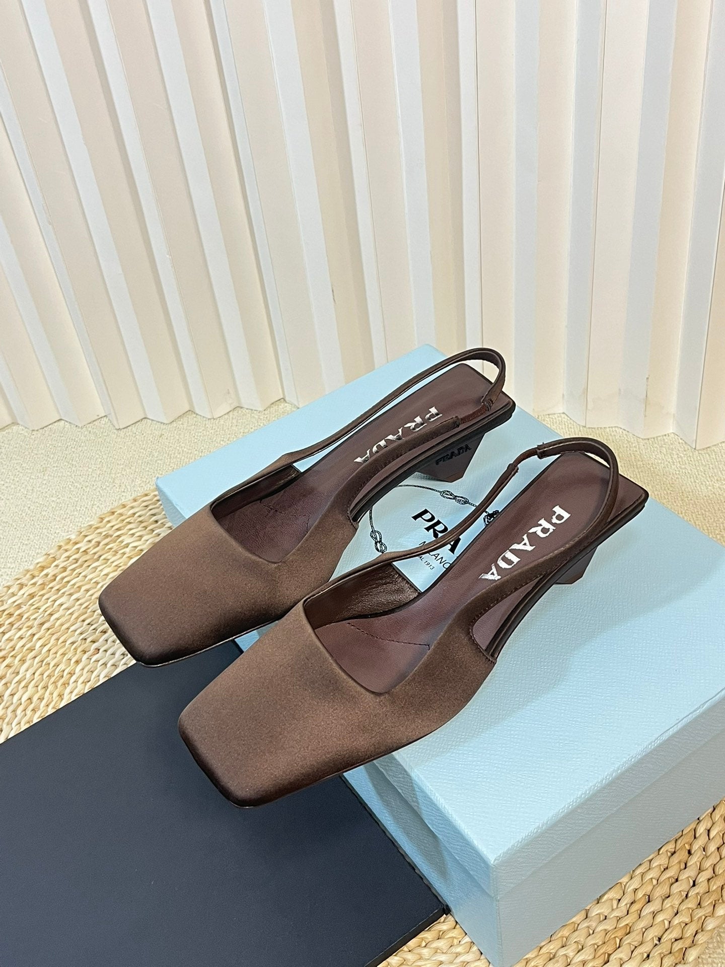 PRA SQUARE TOE SLINGBACK PUMPS CHOCOLATE SATIN - 35