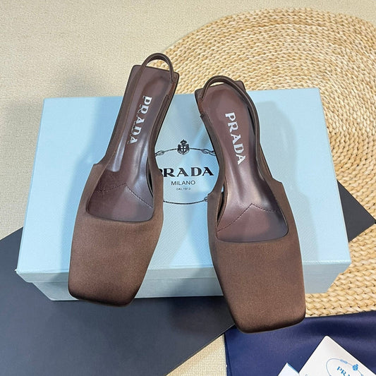 PRA SQUARE TOE SLINGBACK PUMPS CHOCOLATE SATIN - 35