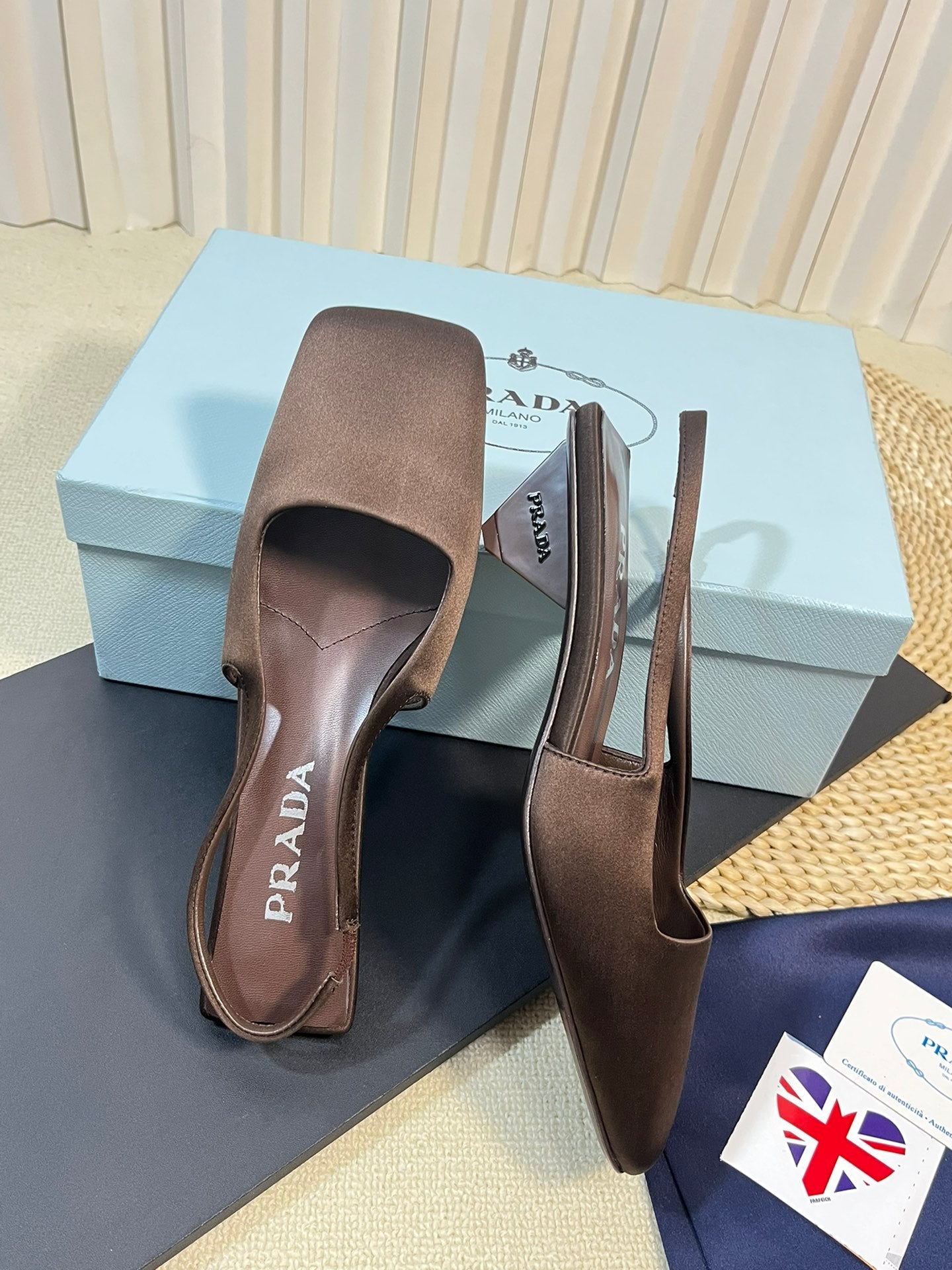 PRA SQUARE TOE SLINGBACK PUMPS CHOCOLATE SATIN - 35