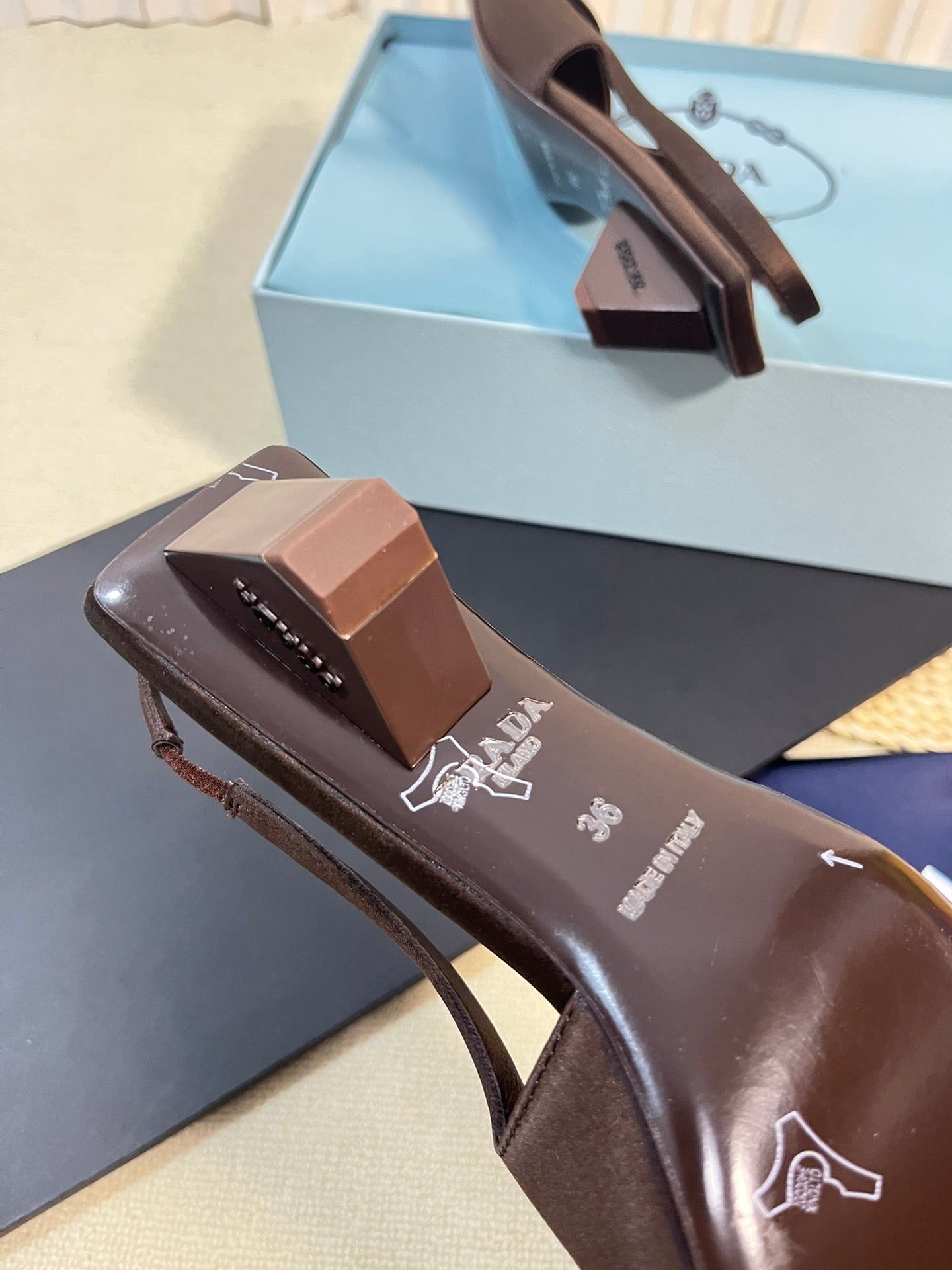 PRA SQUARE TOE SLINGBACK PUMPS CHOCOLATE SATIN - 35