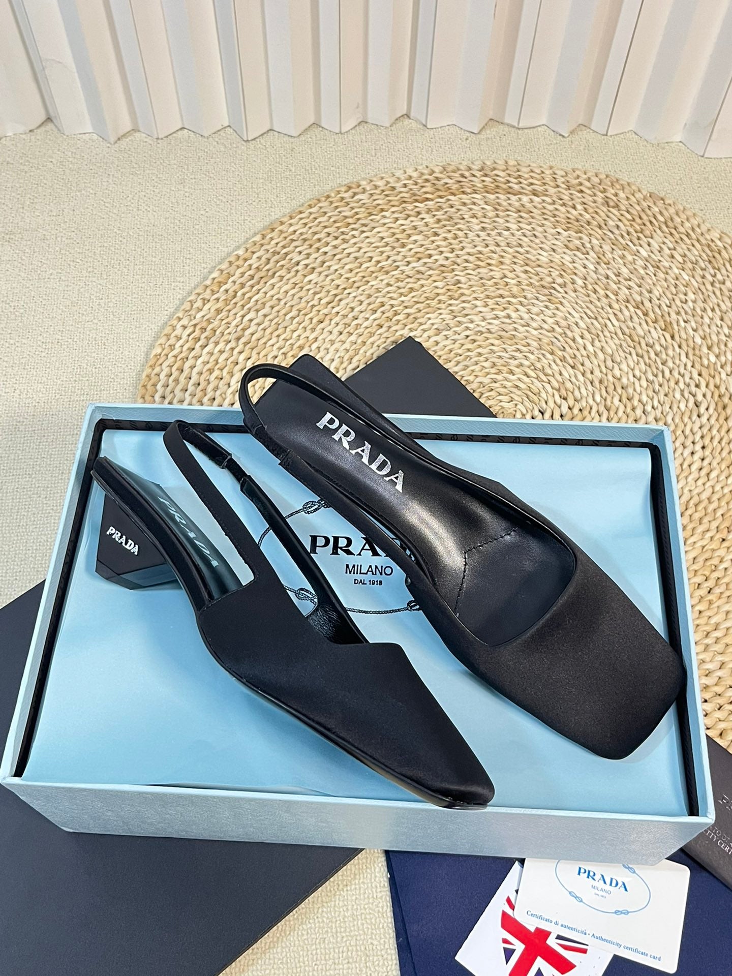 PRA SQUARE TOE SLINGBACK PUMPS BLACK SATIN - 35