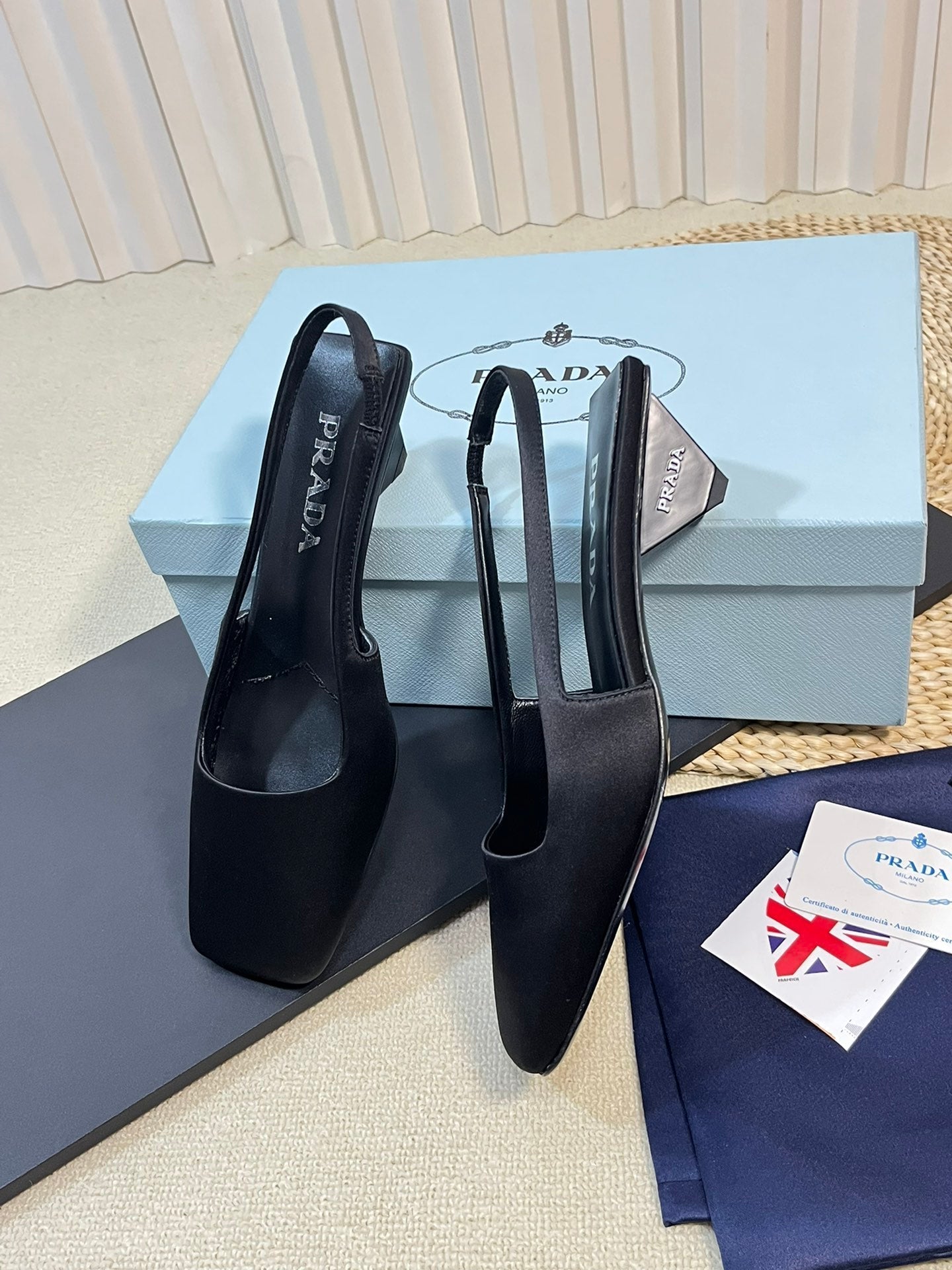 PRA SQUARE TOE SLINGBACK PUMPS BLACK SATIN - 35