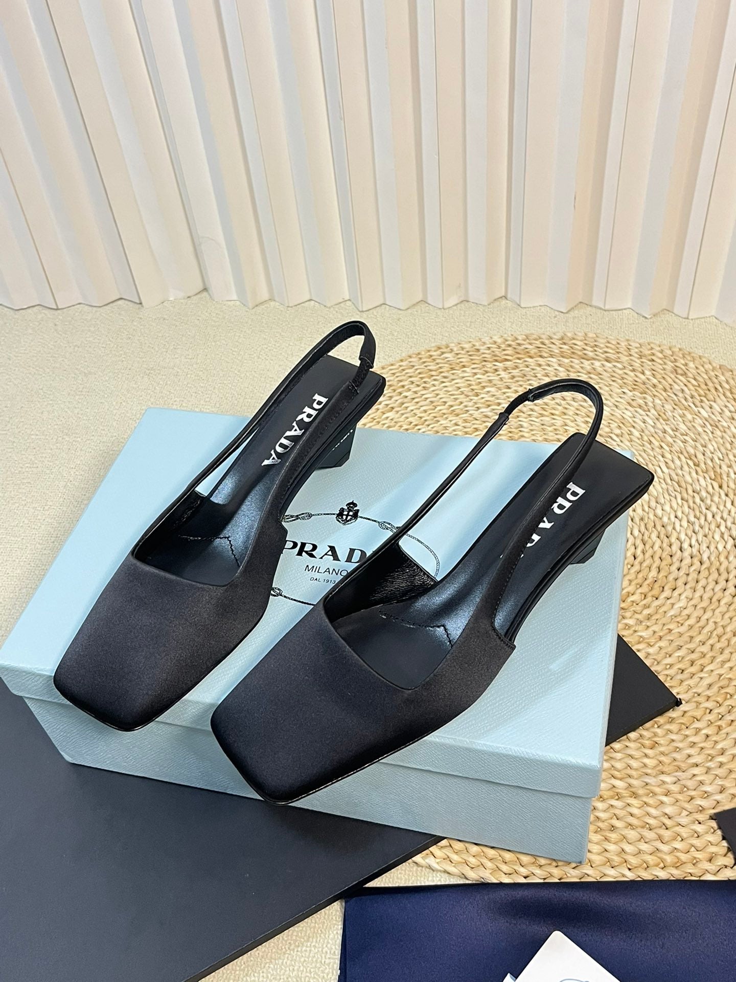 PRA SQUARE TOE SLINGBACK PUMPS BLACK SATIN - 35