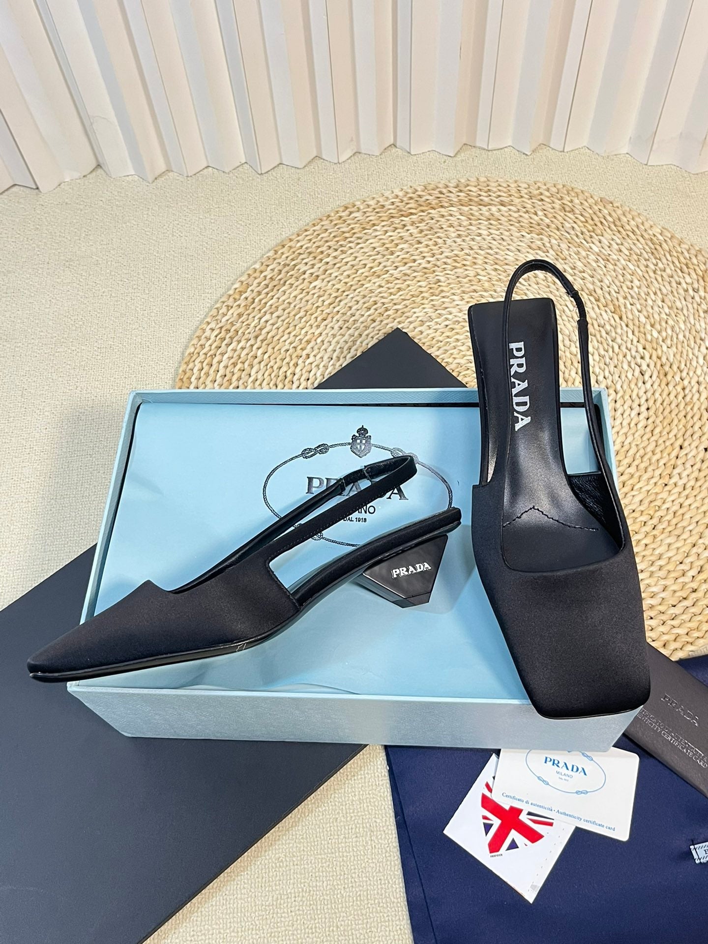 PRA SQUARE TOE SLINGBACK PUMPS BLACK SATIN - 35