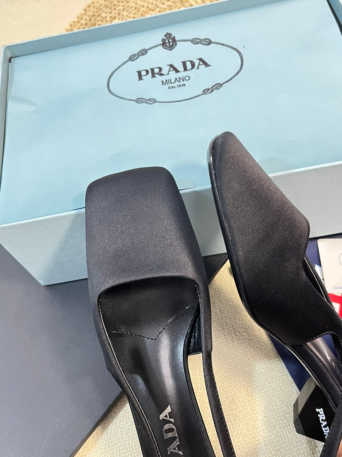 PRA SQUARE TOE SLINGBACK PUMPS BLACK SATIN - 35