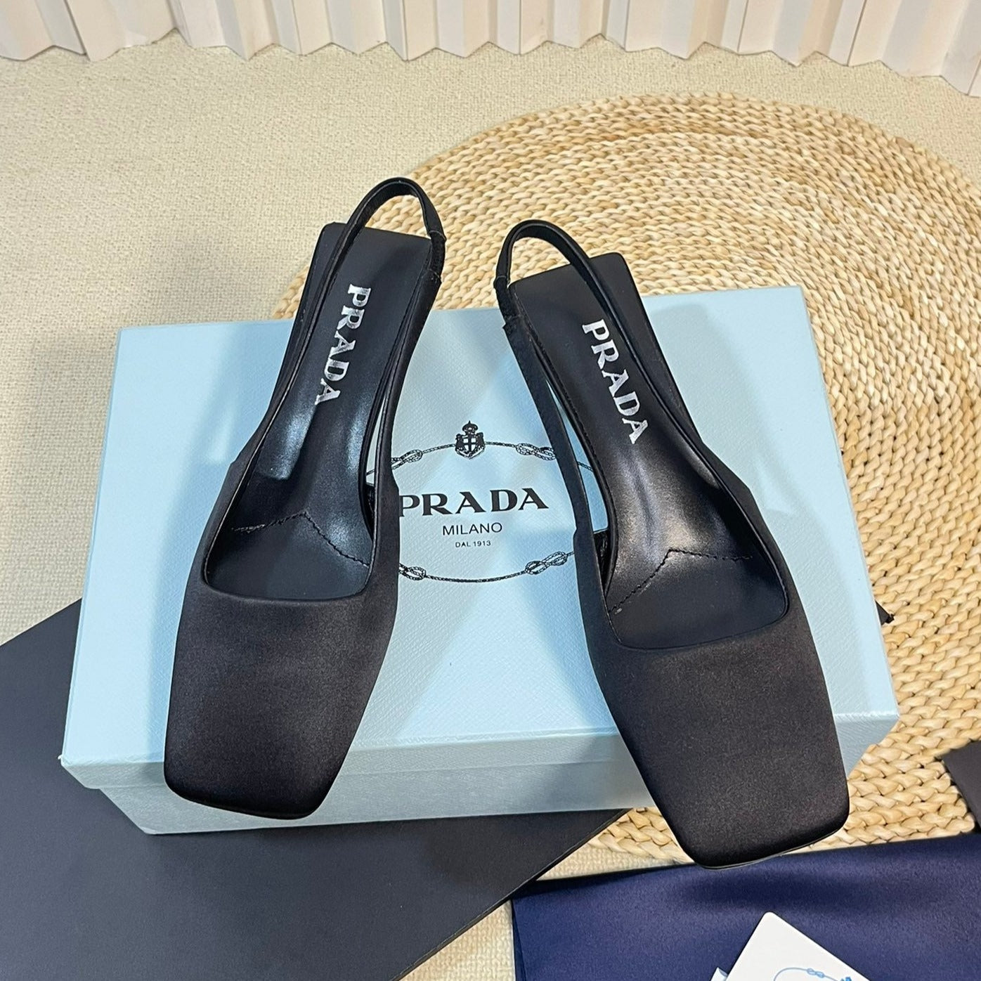 PRA SQUARE TOE SLINGBACK PUMPS BLACK SATIN - 35